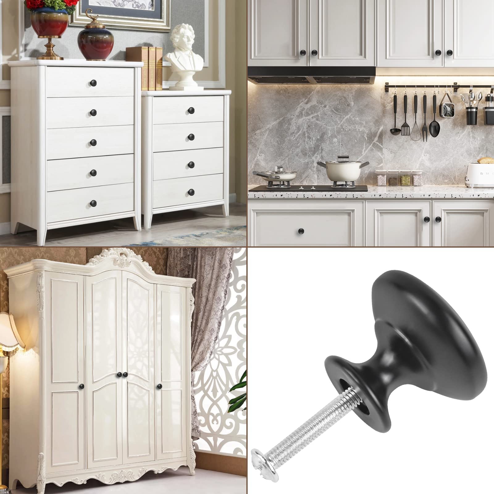 ShipeeKin 20x Matt Black Cabinet Hardware Round Mushroom Knob Drawer Handles 30mm for Kitchen Cupboard Furniture Chest Door Dresser Bathroom - Image 3