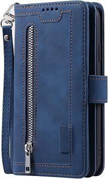 HAZARA Wristband Case for Samsung Galaxy S24 Ultra/S24 Plus/S24, Leather Flip Wallet Cover, Card Slots Kickstand Folio Phone Case Full Protective,Blue,S24 Ultra