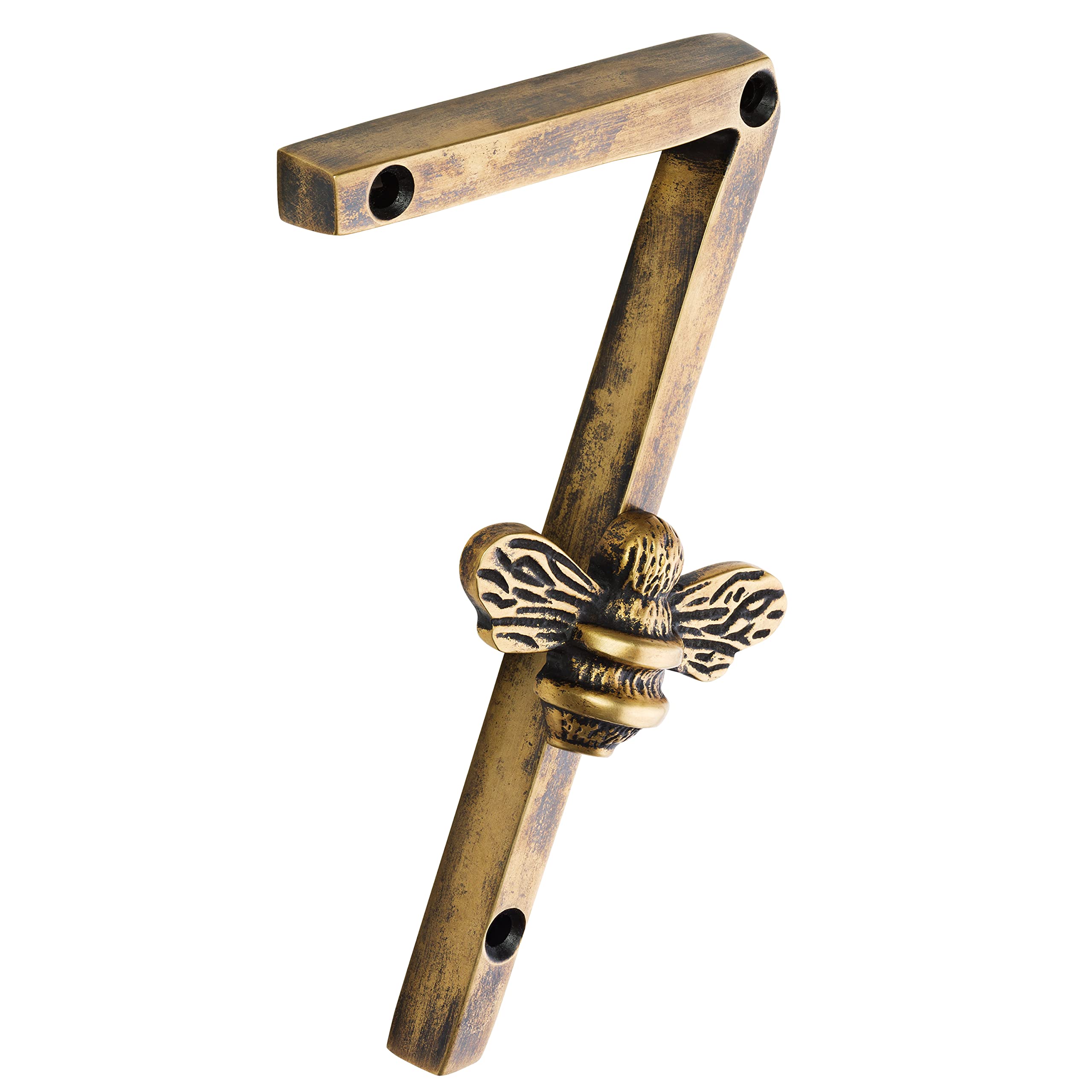 Heritage Brass bee House Number with Bee design | 5 inch Modern Door Sign Numbers Signs Plaques | Street Home Address Numerals (7)