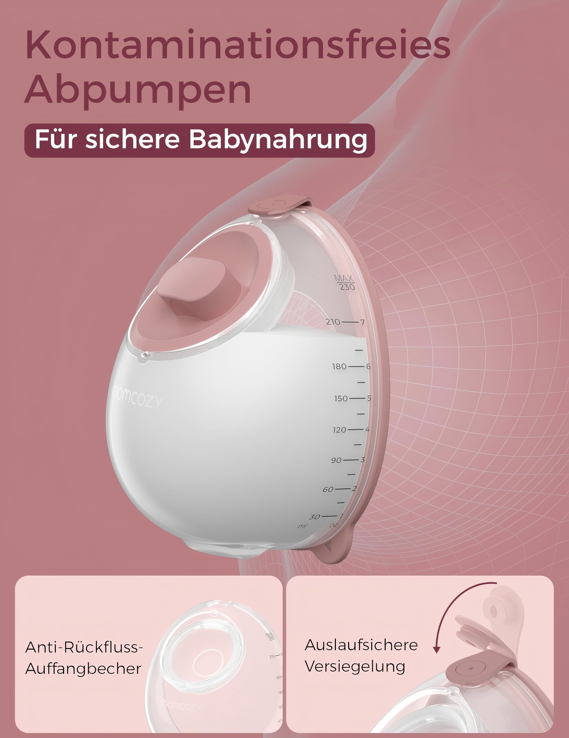 Momcozy V1 Pro Milchpumpe Elektrisch - 300mmHg Starke Saugkraft, Tragbare Doppelmilchpumpe Handsfree mit 3 Fein Abgestimmte Saugmodi & 15 Stufen, Breast Pump Electric mit Leak-Proof DoubleFit Flange