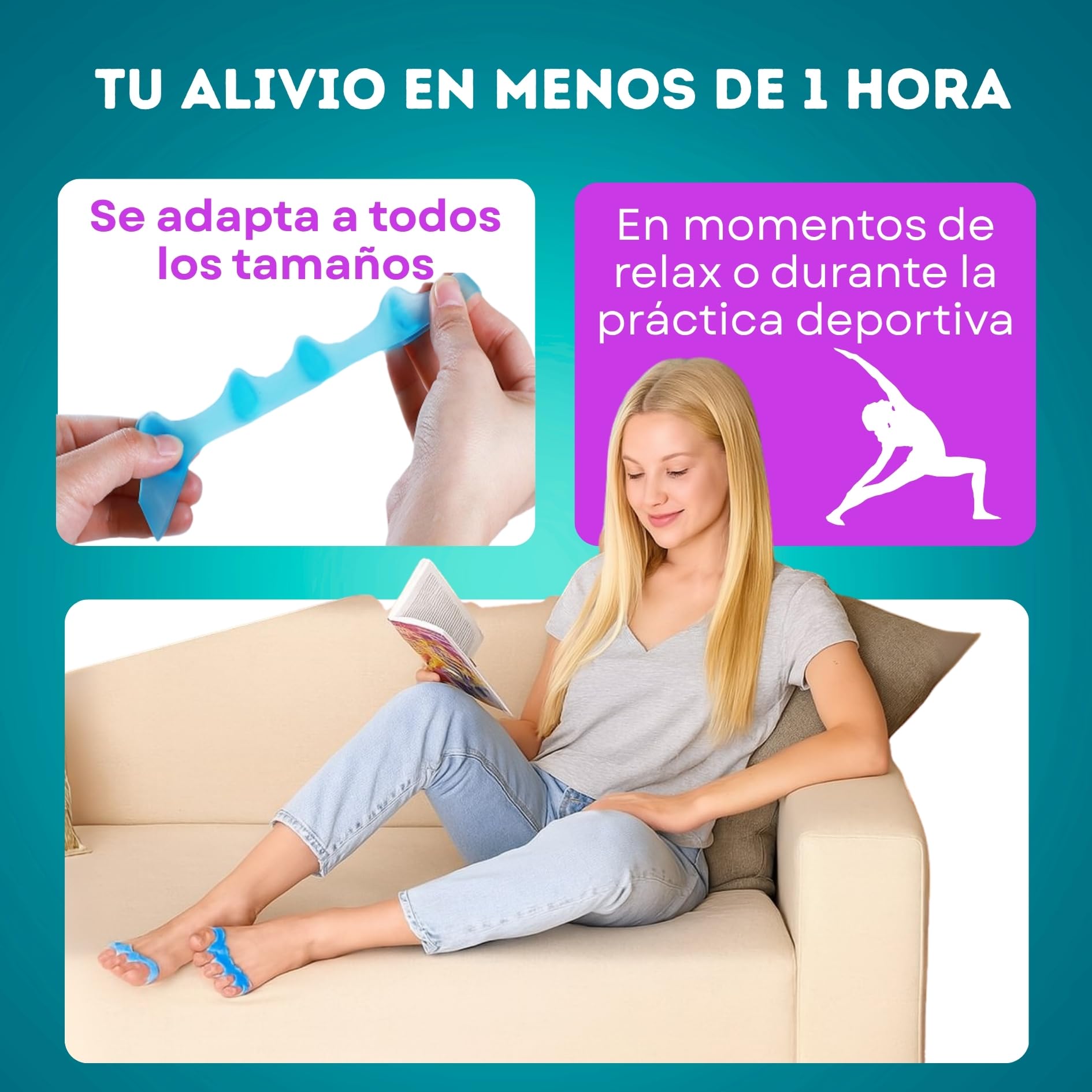ROOTZ® | Separadores de Dedos de los Pies como Corrector de Juanetes | Enderezador de Dedos para Terapia Barefoot | 2 Piezas de Silicona (Azul)