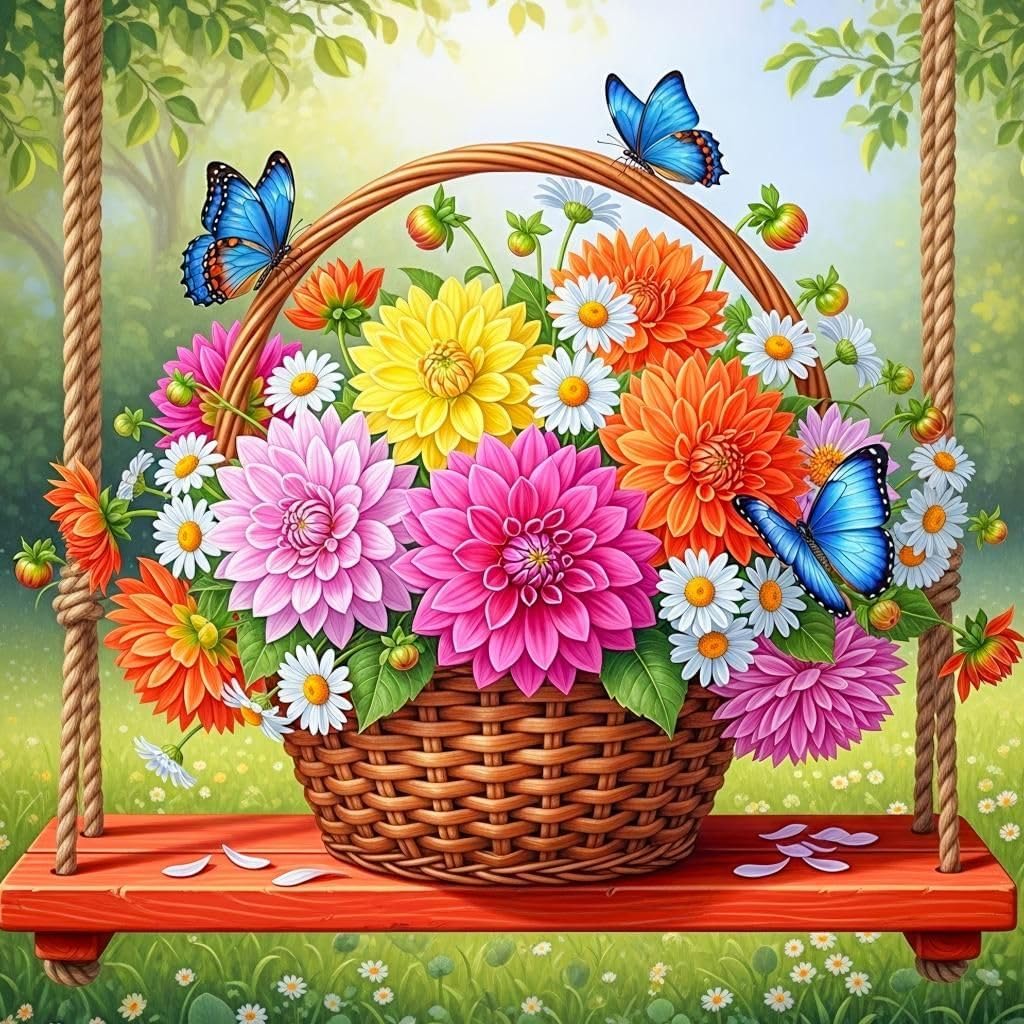 Stalente Diamond Painting Kits for Adults Flower Basket, 5D DIY Diamond Art Kits for Beginners Round Full Drill Diamond Painting for Home Wall Decoration Gift 12×12inch
