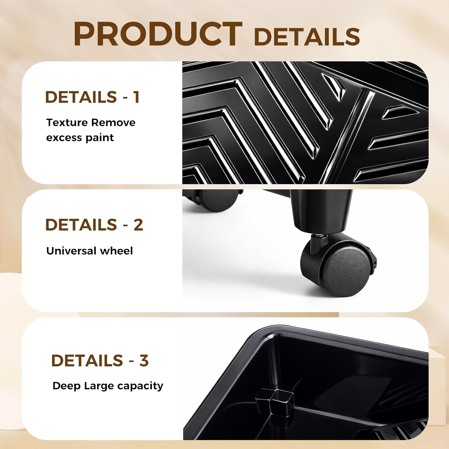 Geetery 20 Inch Rolling Paint Tray with Wheels, Large Capacity & 5 Disposable Liners, Portable Tray Cart Set for Walls, Ceilings, DIY Home and Commercial Painting Projects