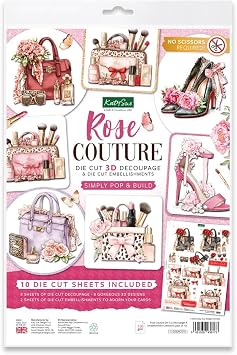 Katy Sue Rose Couture Die Cut Decoupage & Embellishment Collection for Card Making. 10 Pre-Cut A4 Sheets for 3D Card Toppers and Papercraft Projects