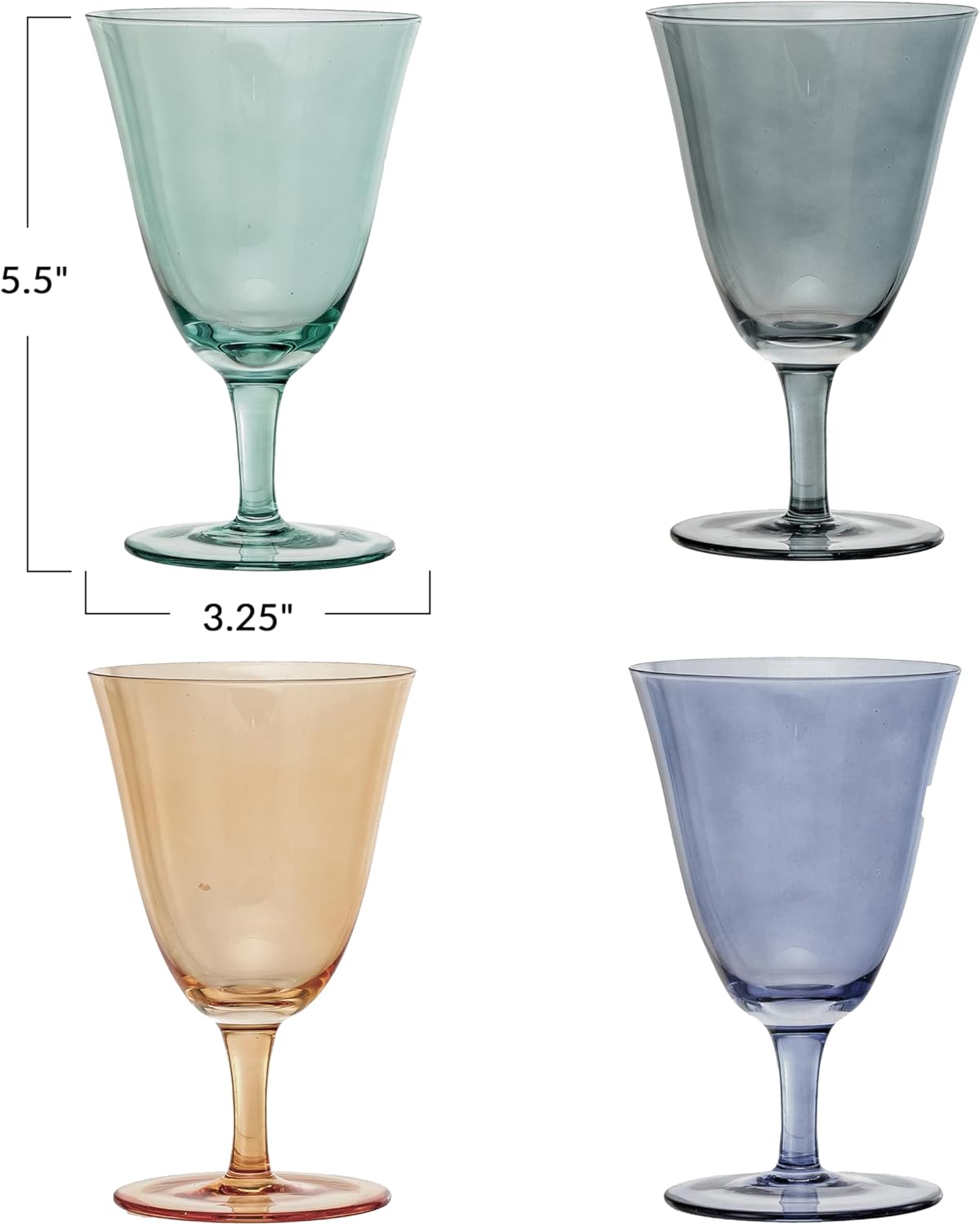 Creative Co-Op 8 Oz. Stemmed Wine Glass Set, Multicolor, Set of 4