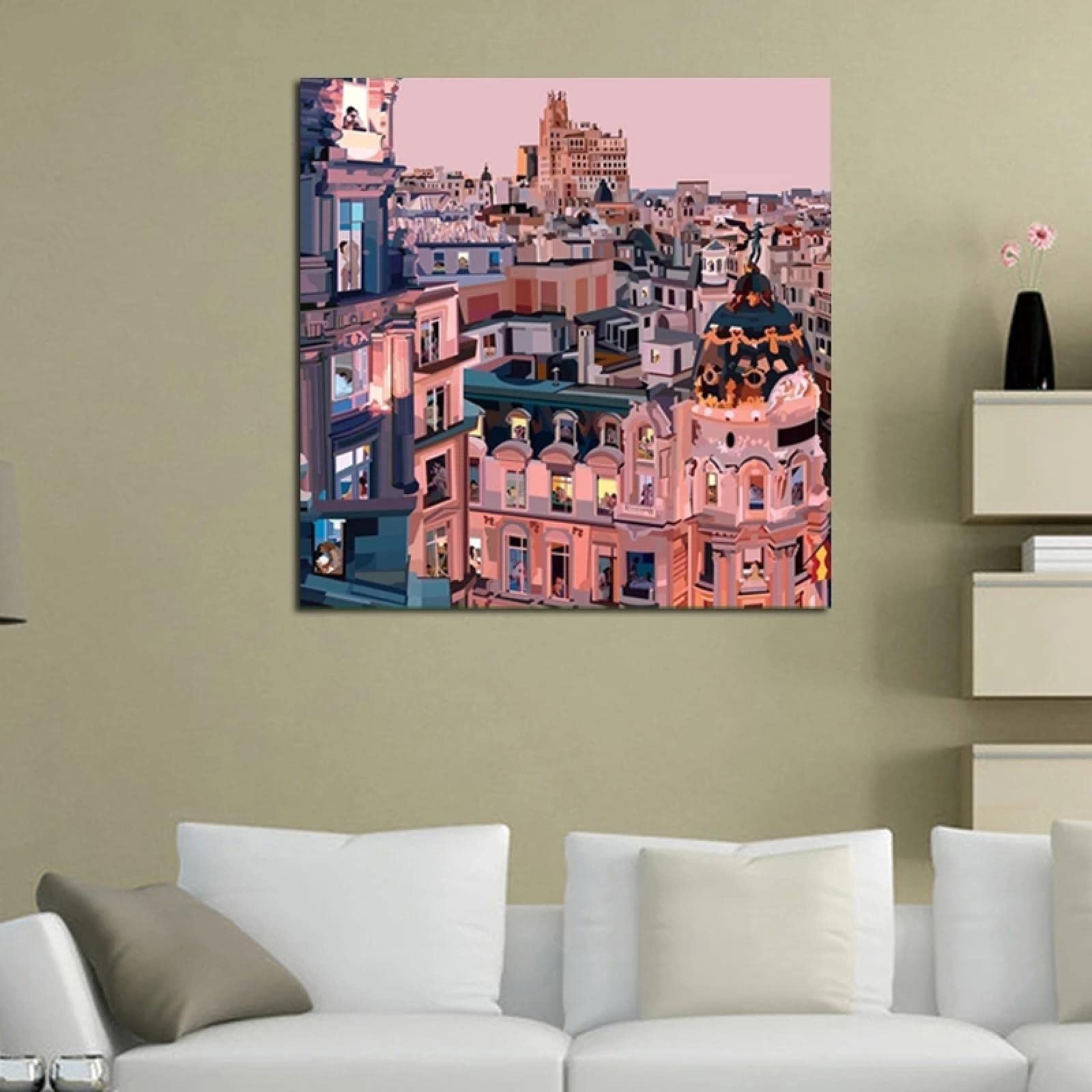 JZSDGB Quadro Murale Moderno: Stampa Su Tela Con Paesaggio Architettonico, 50x50cm, Senza Cornice