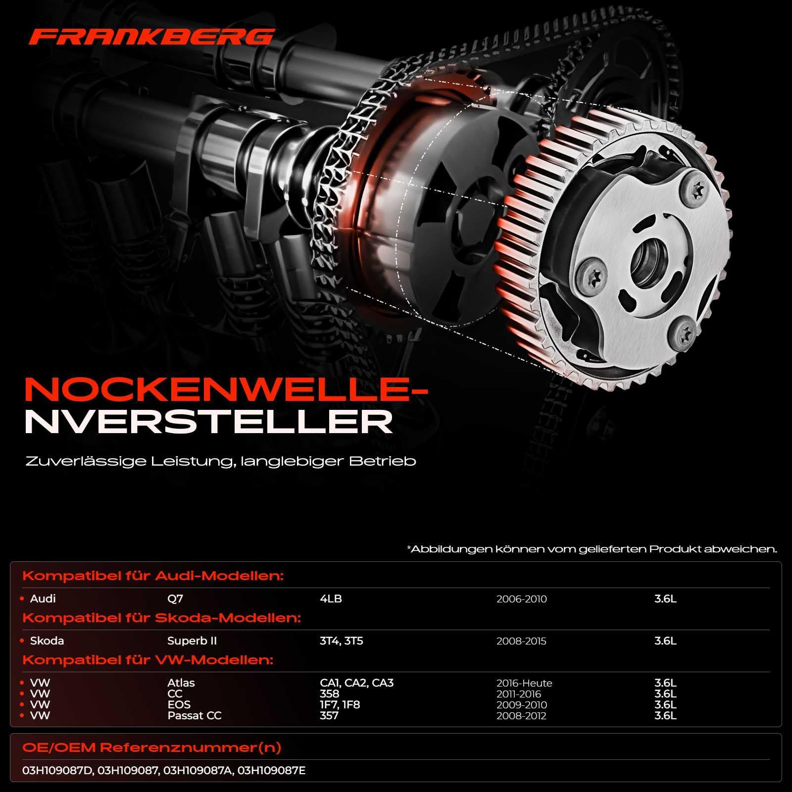 Frankberg Nockenwellenversteller Nockenwellen Kompatibel mit CC 358 3.6 FSI 4.m.o.t.i.o.n P.a.s.s.a.t Variant 3C5 3.2 FSI 4.m.o.t.i.o.n Replace# 03H109087D,03H109087