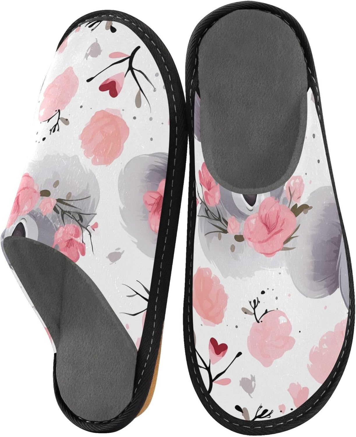Koala Flowers House Slippers – Cozy Fuzzy Slippers for Guests, Washable & Disposable, Perfect for Shoeless Home, Spa & Hotel Use A111690