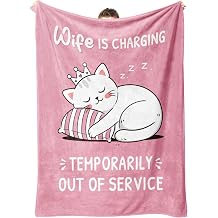 Funny Gifts for Wife, Wife Birthday Gifts Ideas, Wifey is Charging Blanket, Wedding Anniversary Romantic Gifts for Wifey, Mothers Day for Her, 60 50Pink