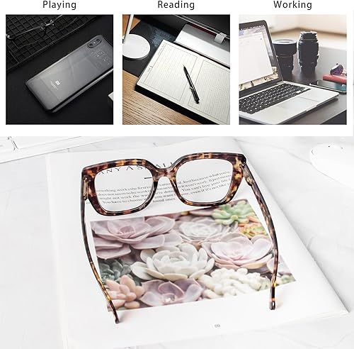 Miniatura 5 de KoKoBin Paquete de 3 lentes de lectura de gran tamaño para mujer, con bloqueo de luz azul, marco elegante de color