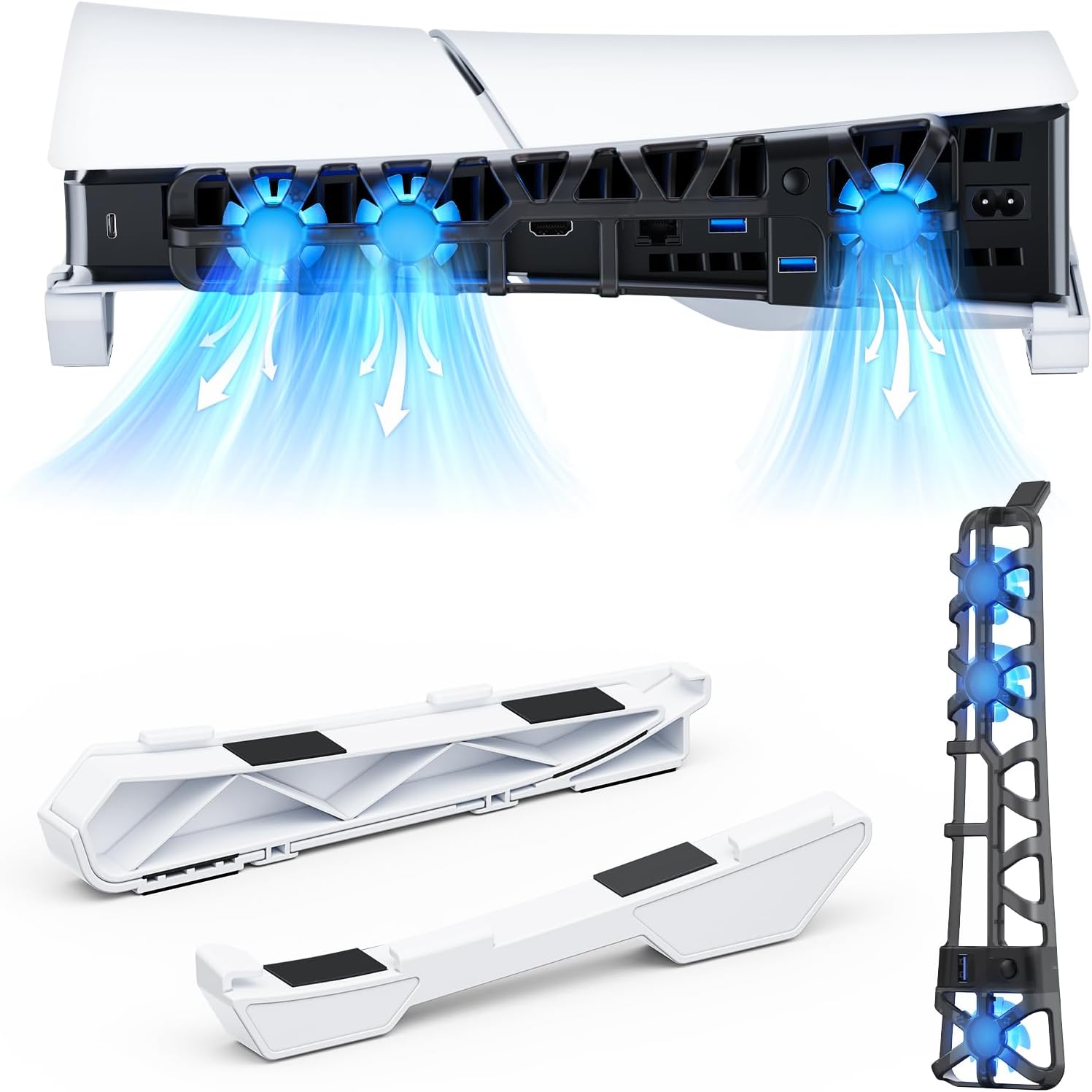 NexiGoPS5 Slim Horizontal Stand With Silent Enhanced Cooling Fan, Adjustable Speed, [Low Noise], [Auto Power On/Off], USB 3.0 Port, Built-in LED Light, for Both Disc and Digital Editions