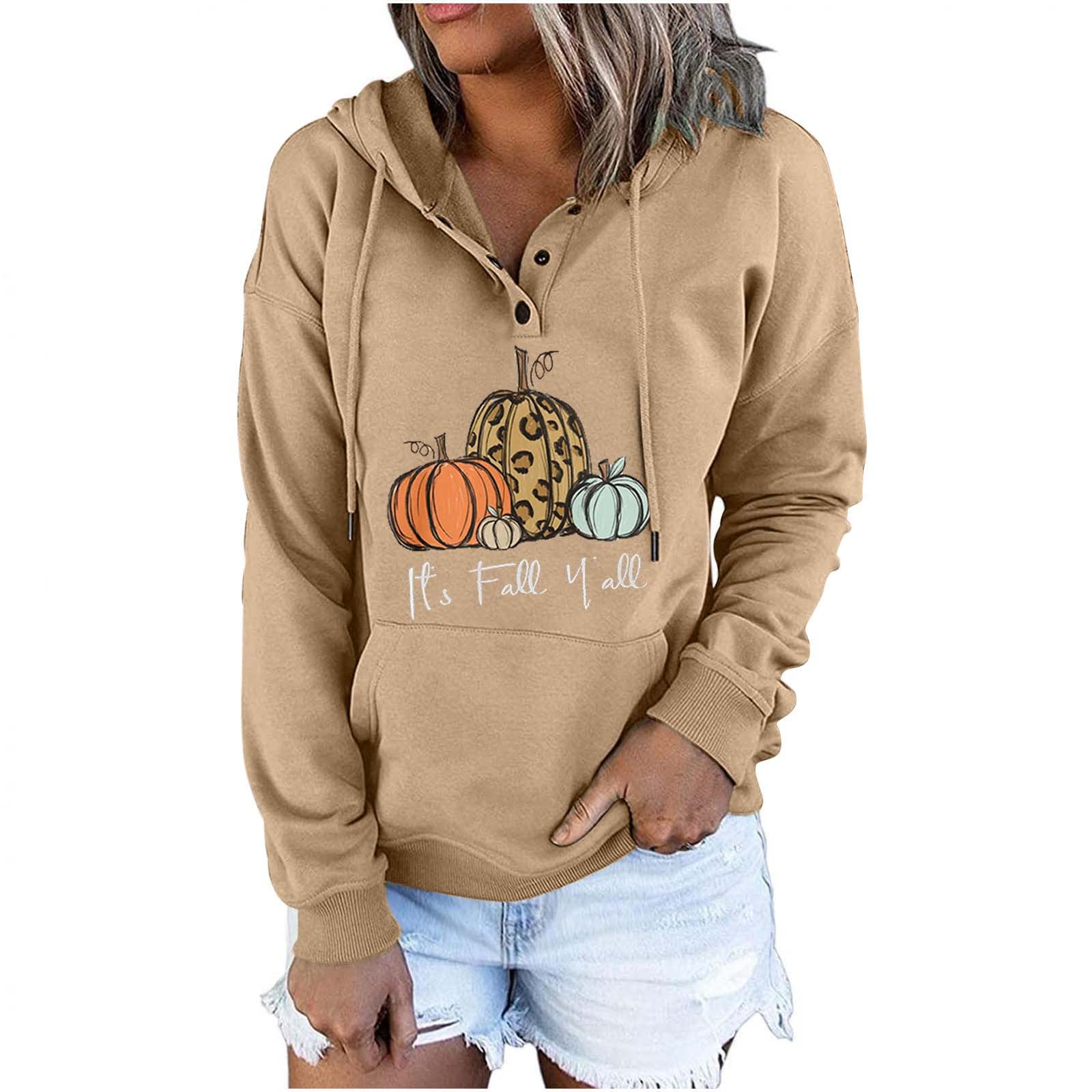2023 It's Fall Y'all Pumpkin Sweatshirts Women Button Up Hoodies Fall Pullover Tops Casual Blouse with Kangaroo Pocket