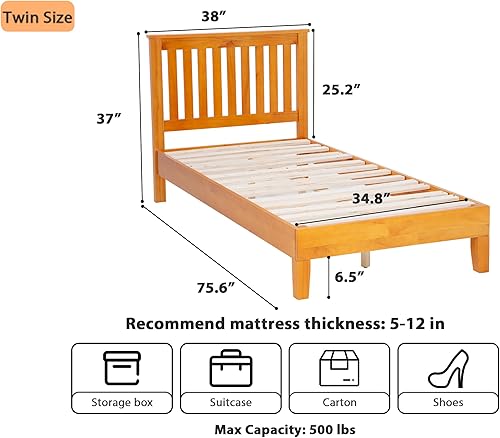 Miniatura 16 de MKDLUFEI Marco de cama de madera, cabecera y marco King con cabecera completa, marco de cama de madera con 14 listones de madera fuertes, cama de