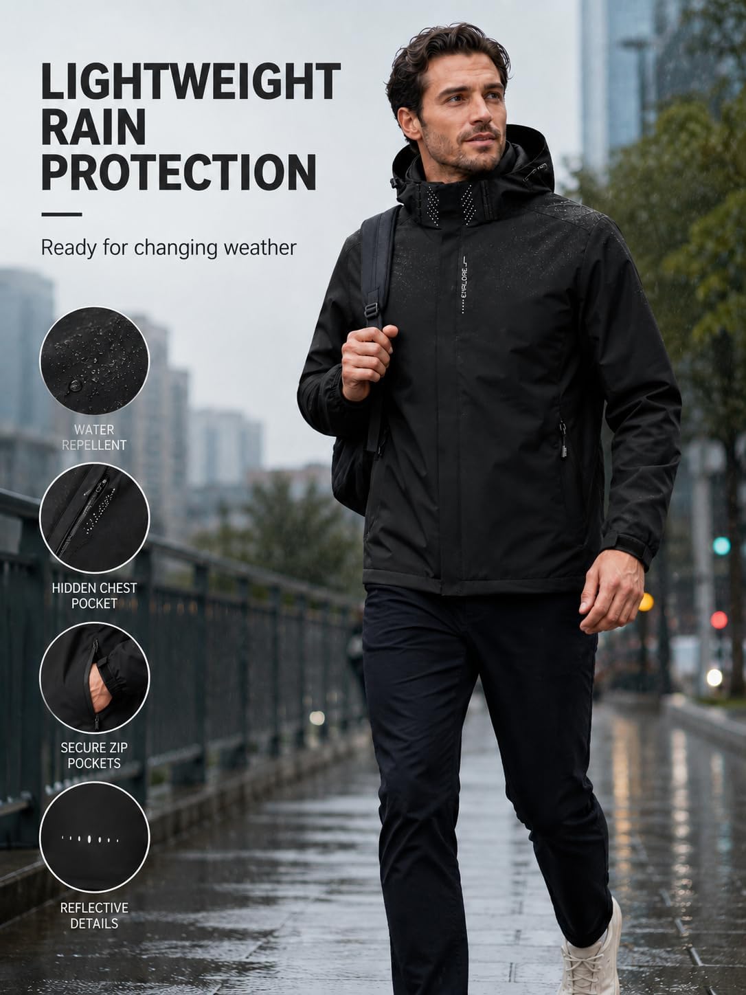 Mens Rain Jacket Waterproof Lightweight Coat Windbreaker Jackets for Men with Hood