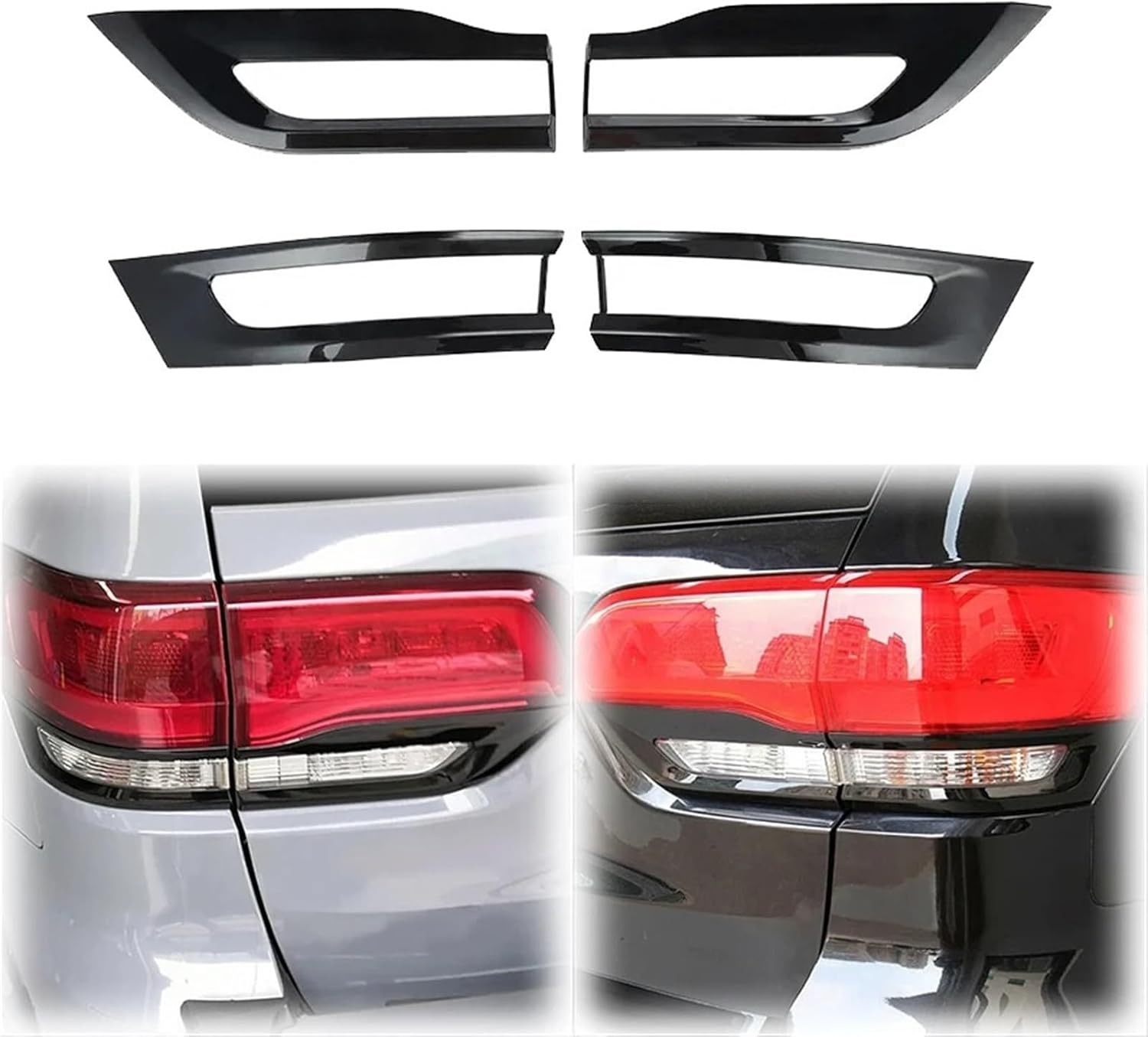 4 PCS Compatible For Jeep Grand Cherokee 2014 2015 2016 2017 2018 2019 2020 Gloss Black Rear Fog Lamp Frame Tail Light Lamp Cover ABS Trim