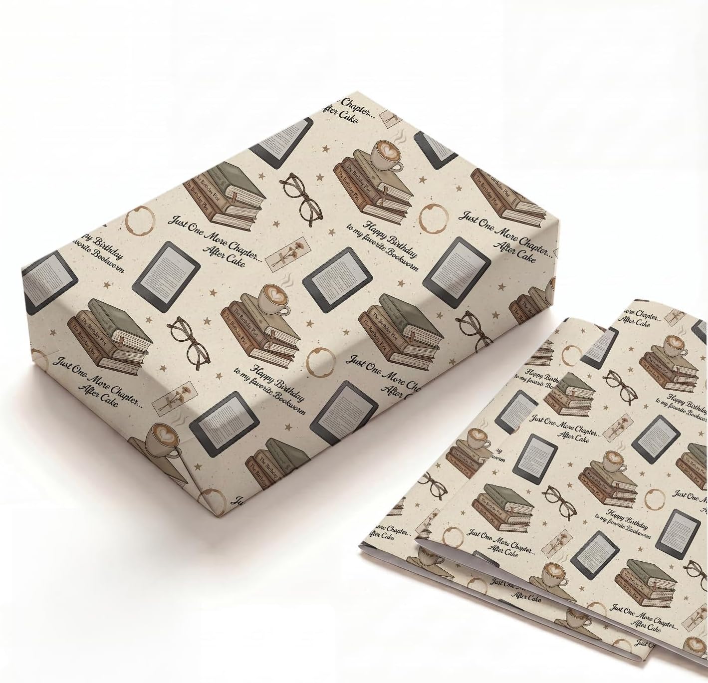 SHSEEN Cozy Bookworm Birthday Wrapping Paper, 19.6 x 27.5 in, 2 Sheets