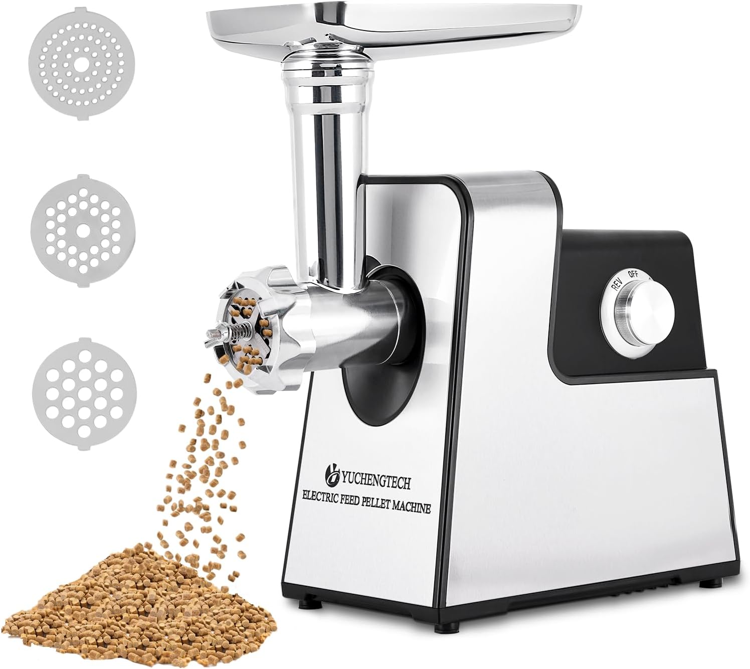 YUCHENGTECH Electric Animal Feed Pellet Machine Pet Food Pellet Machine for Making Cat Dog Bird Fish Feed with 3mm/5mm/7mm Molds 500W 110V