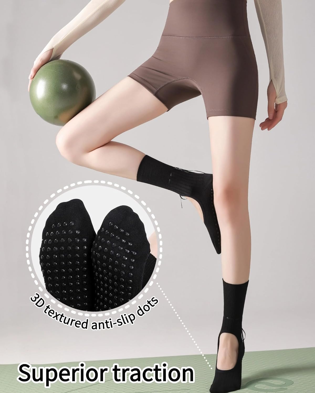 Cute Ribbon Grip Pilate Socks,Grippy Yoga Sock for Women Girls,No Slip Crew Socks for Barre,Gym,Pregnant,Dance,Floor - Image 5