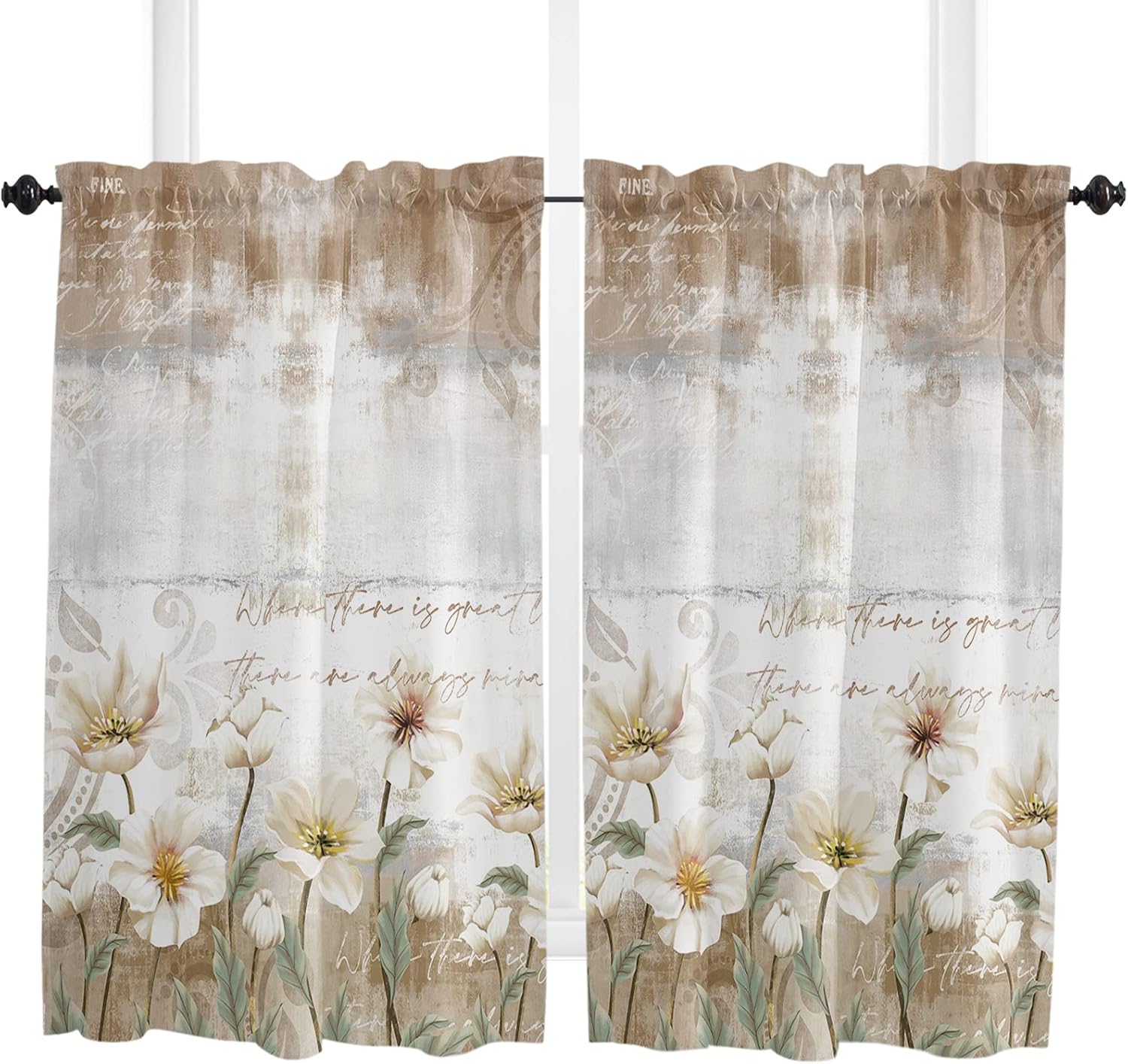 LBDEKOR Vintage Farmhouse Floral Kitchen Curtains 45 Inch