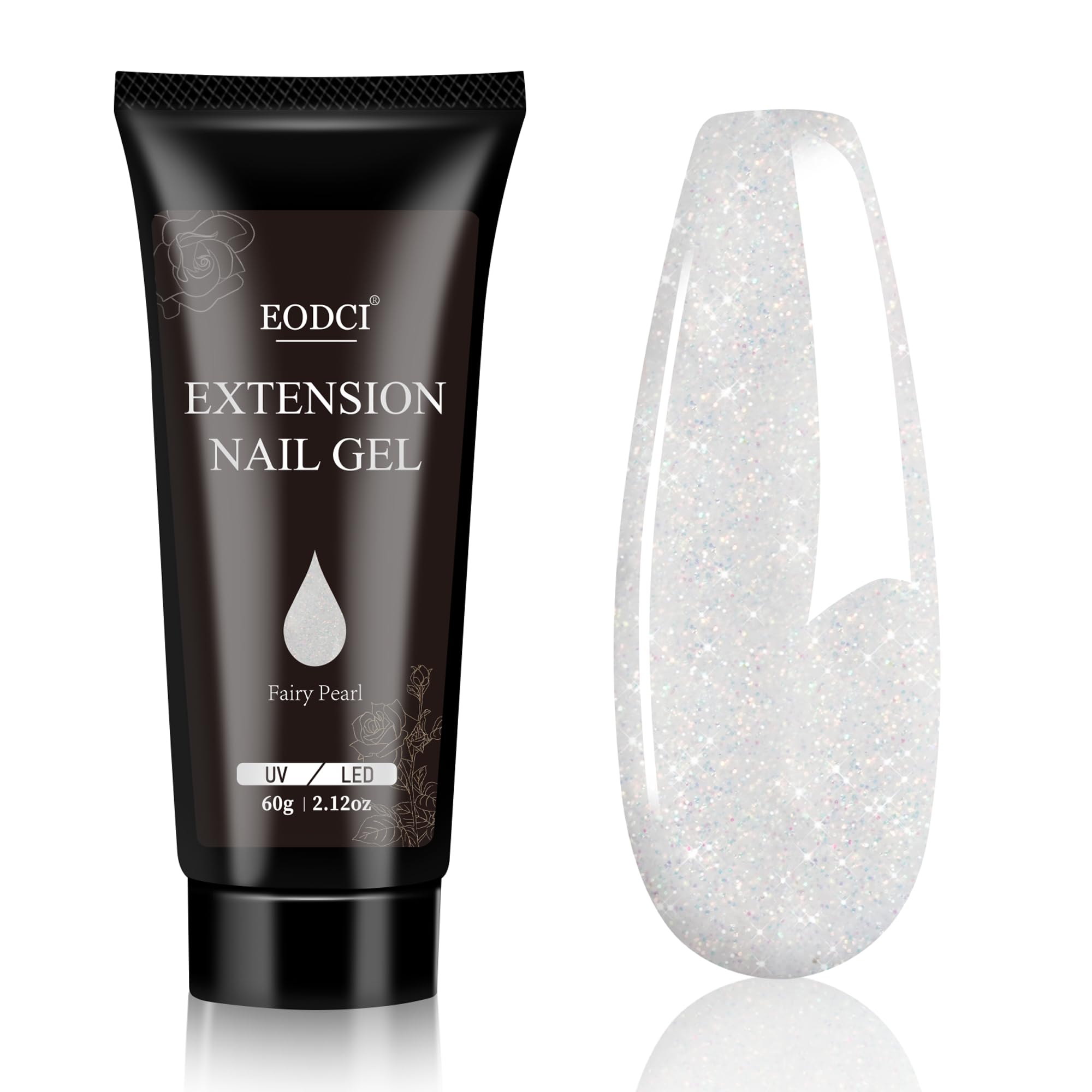 eodci Glitter White Poly Extension Gel, 60g White Poly Nail Gel for Nail Art Decoration, Nail Thickening Extension Easy to DIY Use at Home Need UV