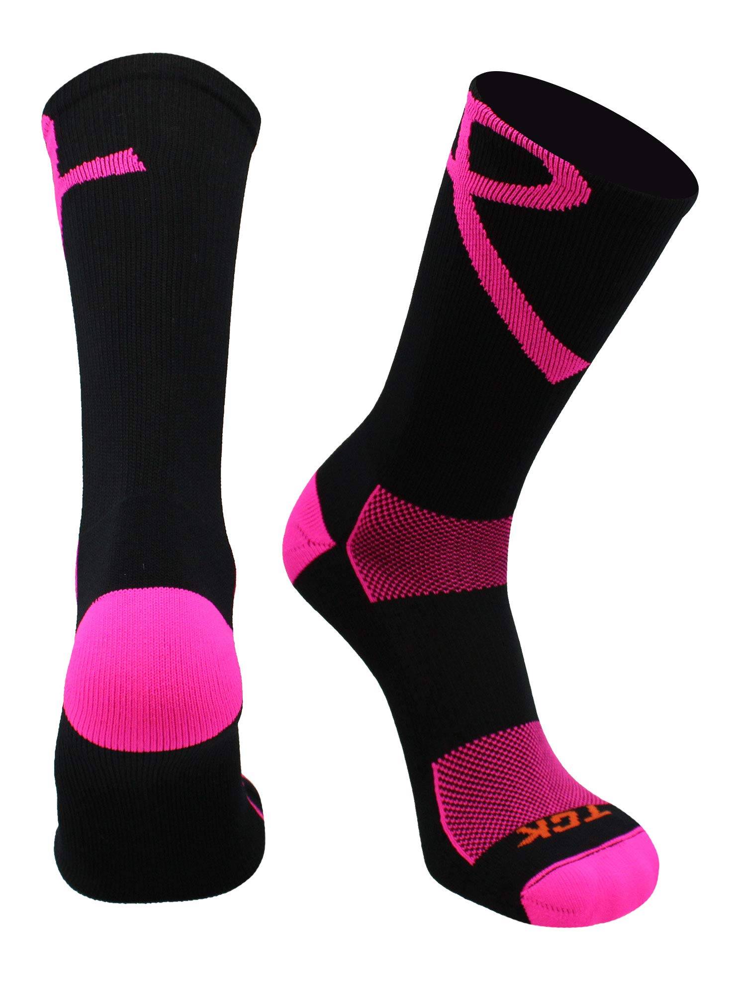 TCK Pink Ribbon Breast Cancer Awareness Crew Socks for Football Volleyball Boys Girls Youth and Adult