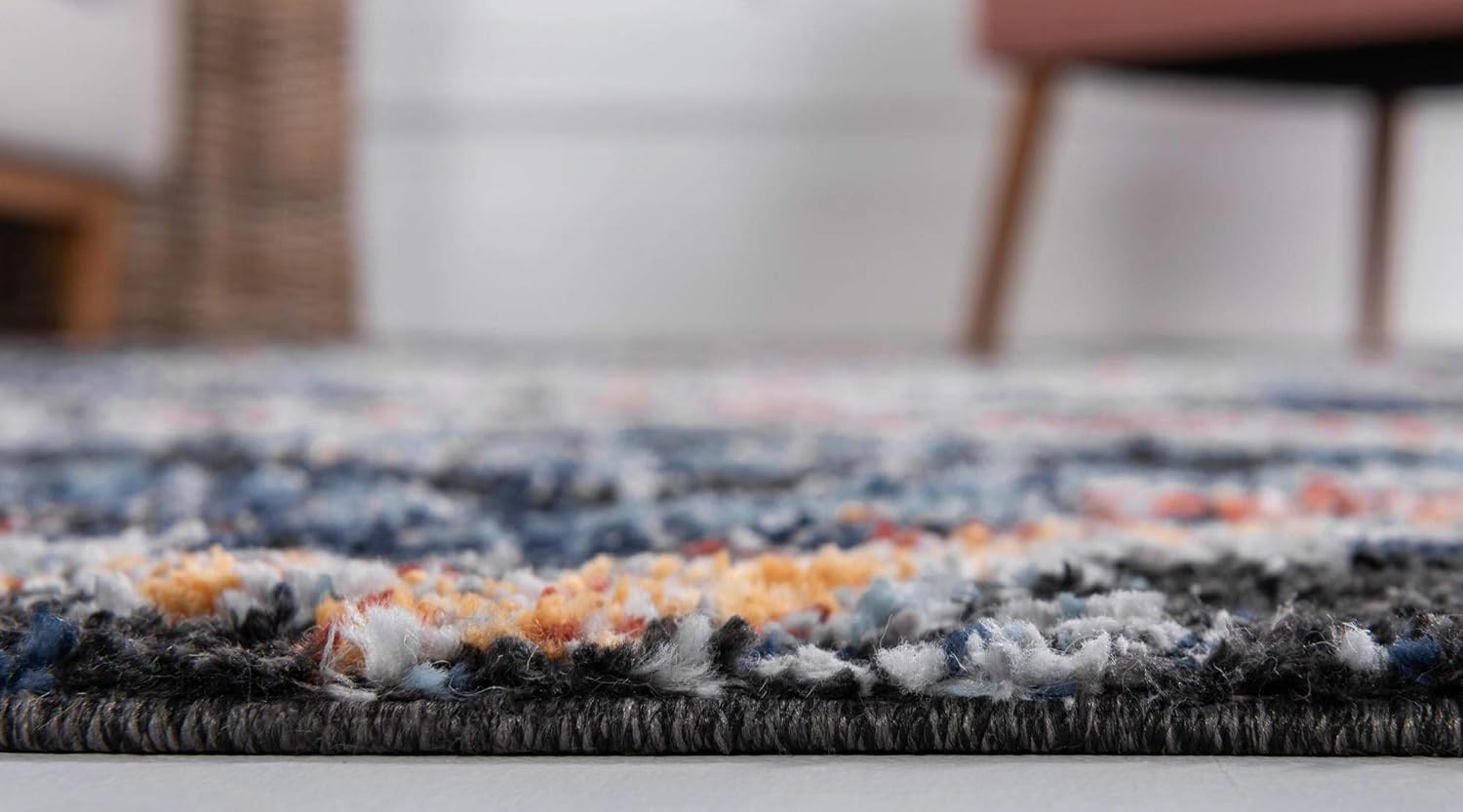 Rugs.com Morocco Collection Rug – 4 Ft Round Navy Blue High-Pile Rug Perfect for Kitchens, Dining Rooms