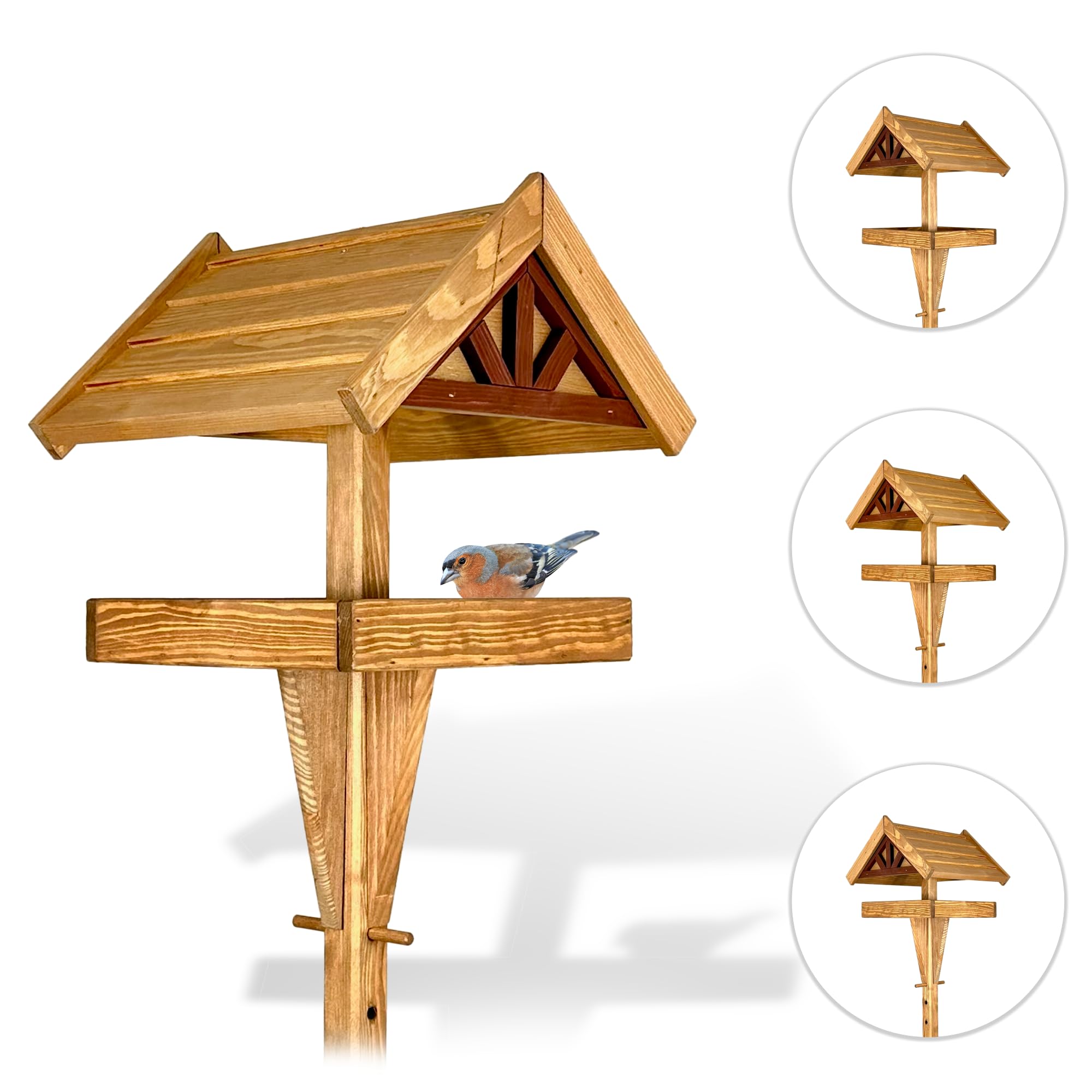 GARTENETAGE Höhenverstellbares Vogelhaus mit Ständer wetterfest/massives Vogelhaus Holz mit Erdspieß/Vogelfutterhaus mit Ständer/Robustes Vogelhäuschen für Ihren Garten