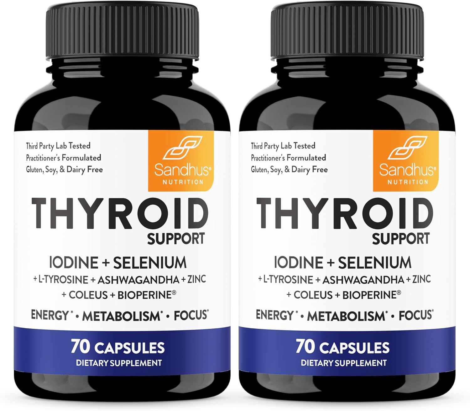 Sandhu's Thyroid Support with Selenium, Zinc, Iodine, L Tyrosine, Ashwagandha | Pure Health Supplement for Women & Men | 70 Count (Pack of 2), 70 Days Supply