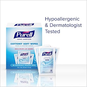 PURELL Cottony Soft Hand Sanitizing Wipes Clean Scent, 24 Individually Wrapped Wipes (Pack of 4 Boxes) - 9029-04-CMR