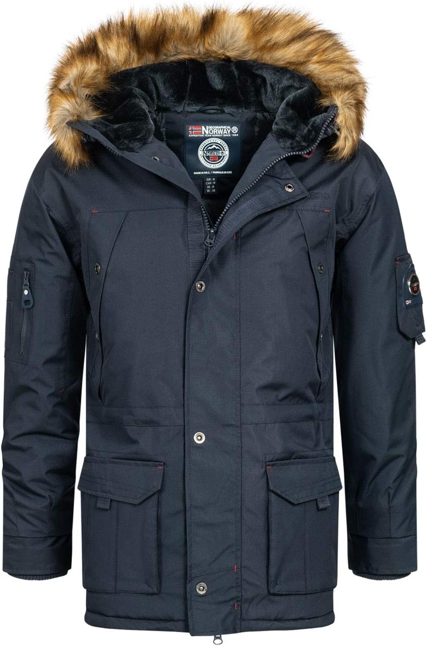Geographical Norway Abiosaure Men - Men's Comfortable Autumn Winter Warm Parka - Waterproof Coat Outdoor Fur Hooded Jacket - Winter Windbreaker Jacket Man