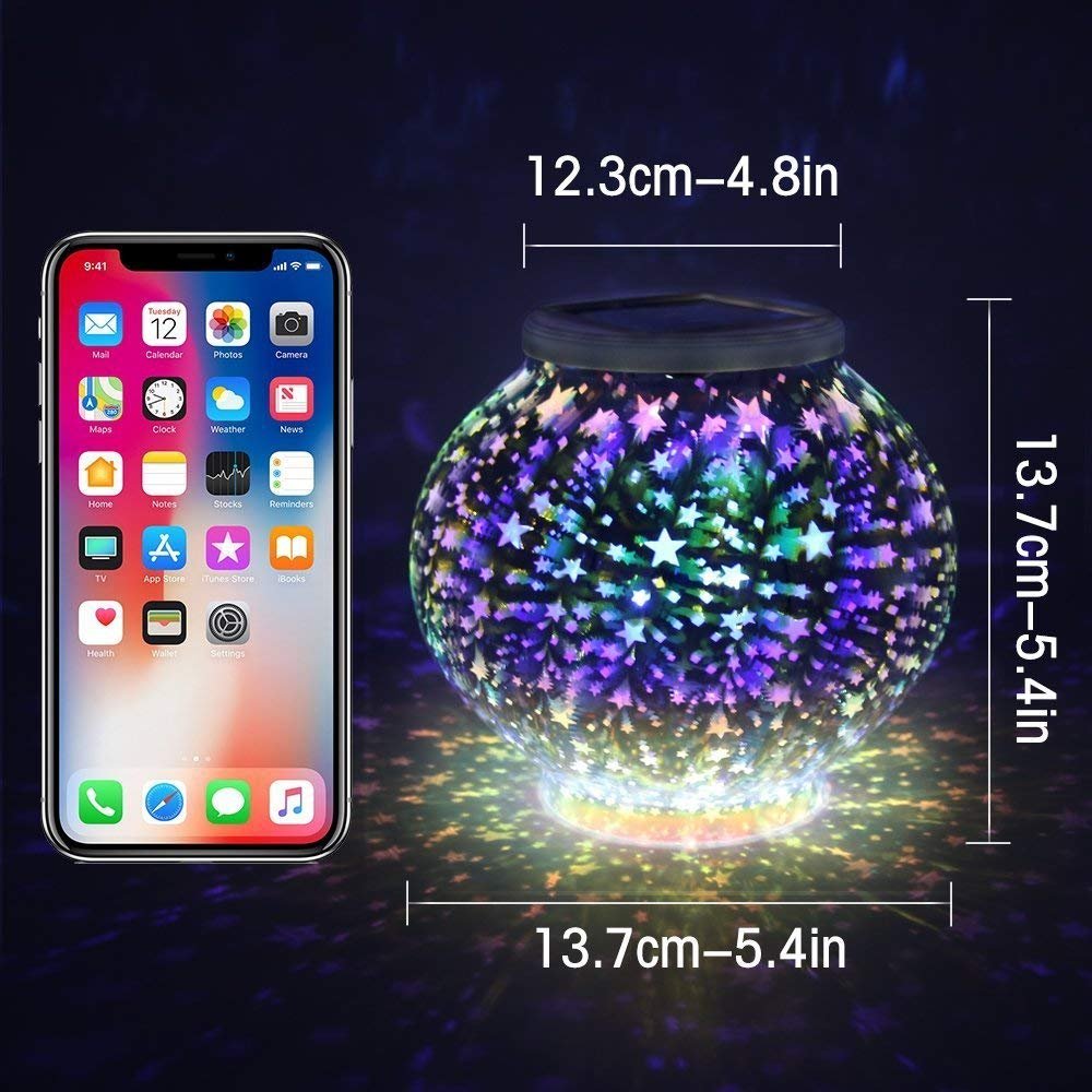 Luci solari a forma di luna, giardino, esterni, lampada solare per esterni, metallo, luna, luce solare a LED, sfera di vetro, luci da giardino, illuminazione da vialetto impermeabile e picchetto