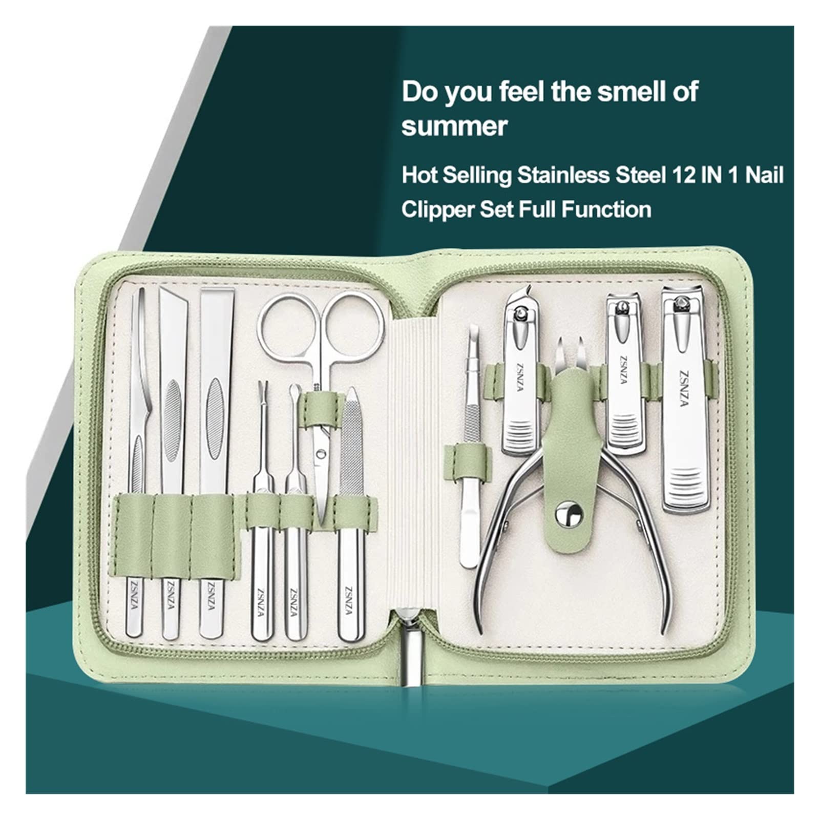 Conjunto de manicura Acero Inoxidable Clippers de uñas Kit de Viaje Pedicura Alicates Ped Personal Nail Trimmer Ingrown Nail Pickers Care Herramienta de Cuidado (Color : Green)