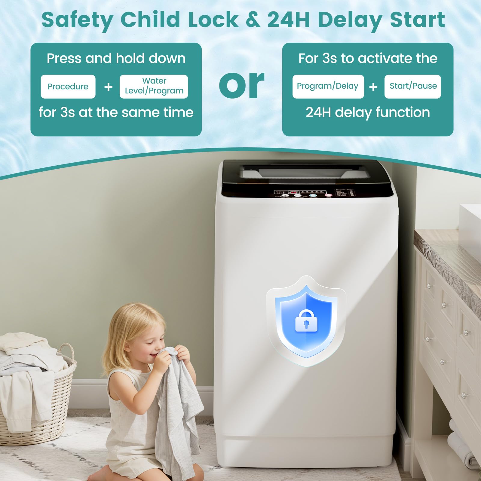 Auertech  Portable Washing Machine, Fully Automatic Portable Washer with LED Display, 10 Wash Cycles, 5 Water Levels, 24H Delays, Top Load Washing Machine for Apartment, RV, Dorm, Home: 35 lbs