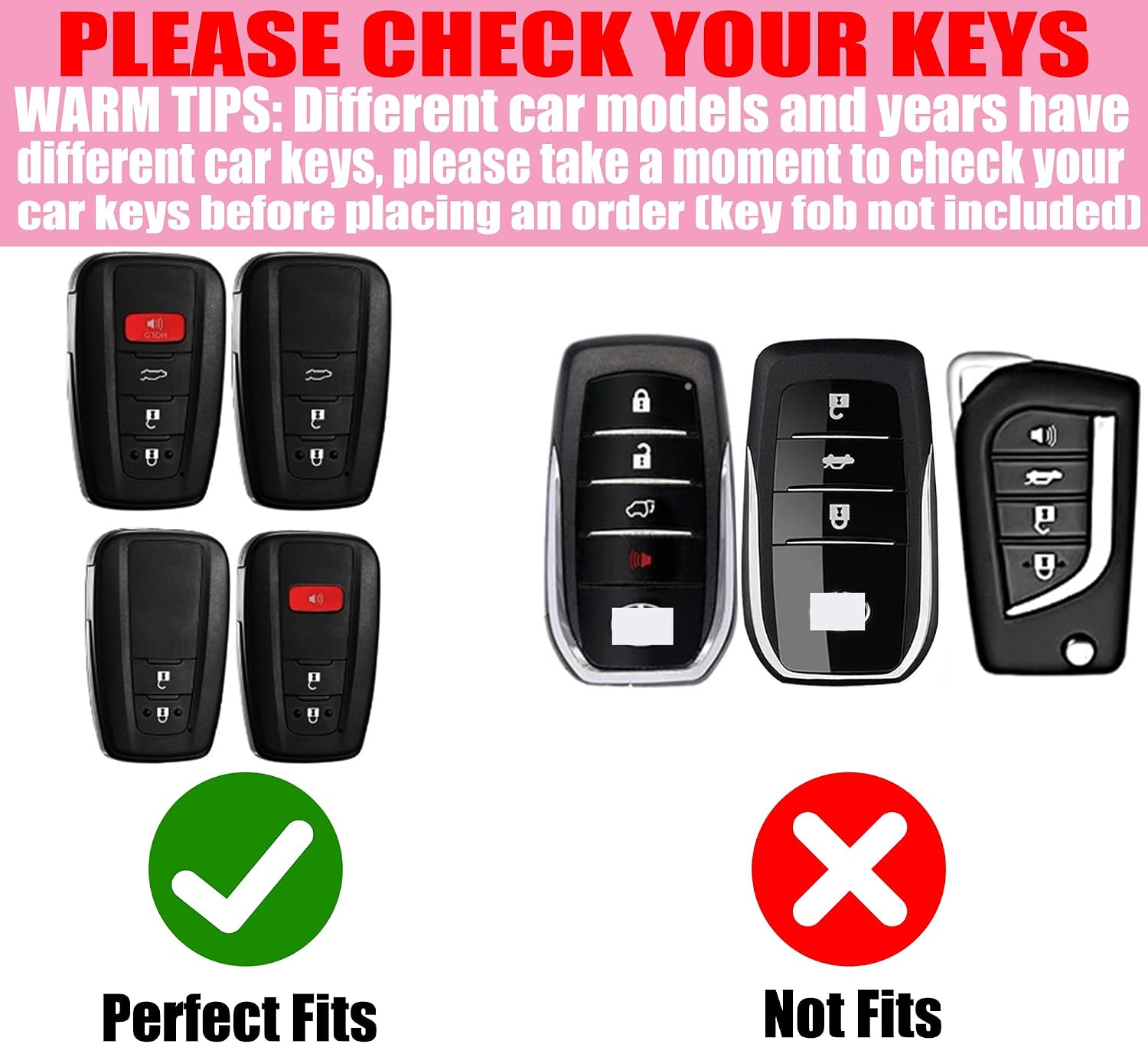 Key Fob Cover with Diamond Keychain Car Key Holder Case Compatible with Toyota 2018-2024 Highlander RAV4 Camry Avalon C-HR Corolla GT86 Smart Key Protector for Women, 4 Buttons (White-Heart) image 2