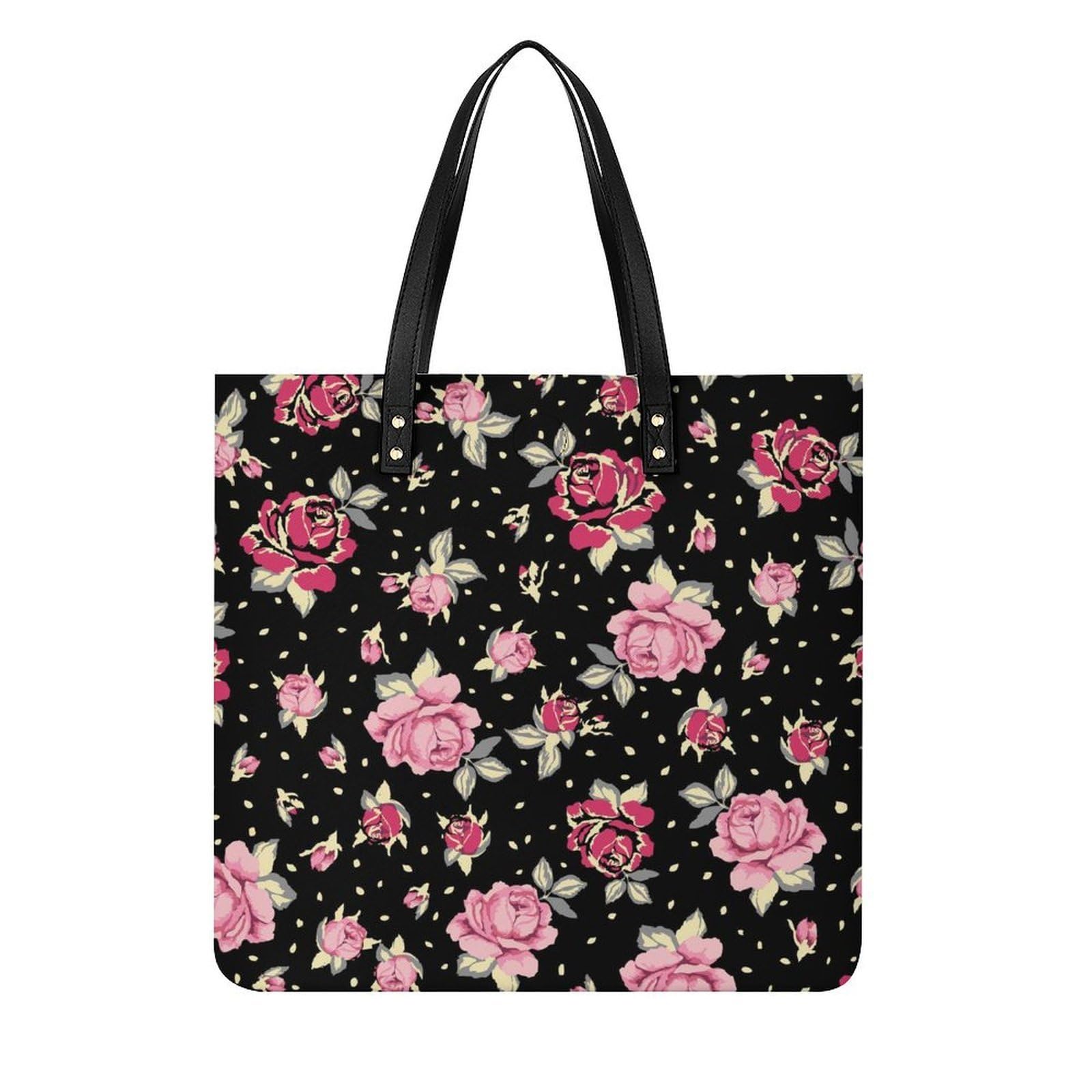 Sac shopping fleur rose et rouge en toile grand format de 39x39cm - 8