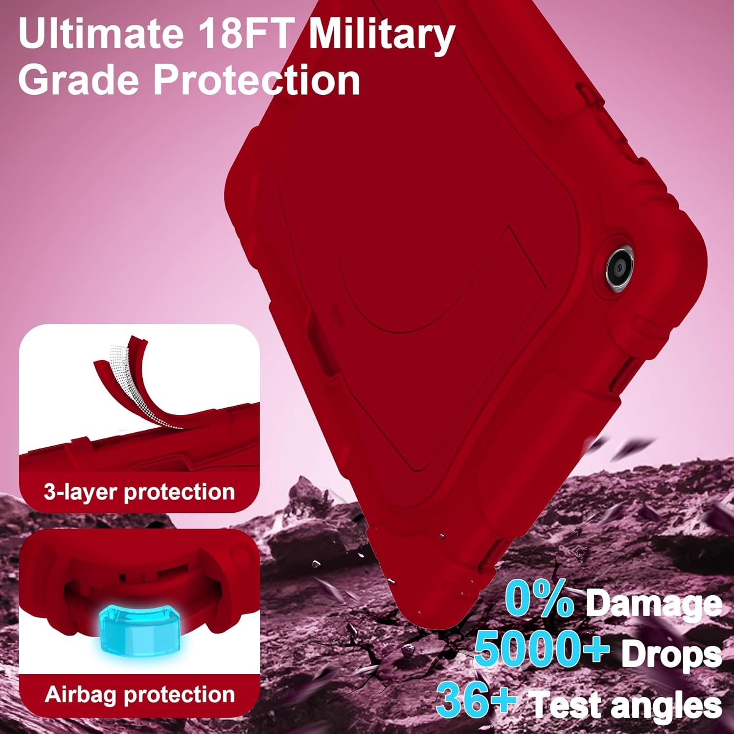 for Samsung Galaxy Tab A11+/A9+ Case 11 Inch, Heavy Duty Shockproof Protective Case with Screen Protector & Larger Kickstand, 3-Layer Protective Cover for Samsung Tablet A11 Plus/A9 Plus, Red