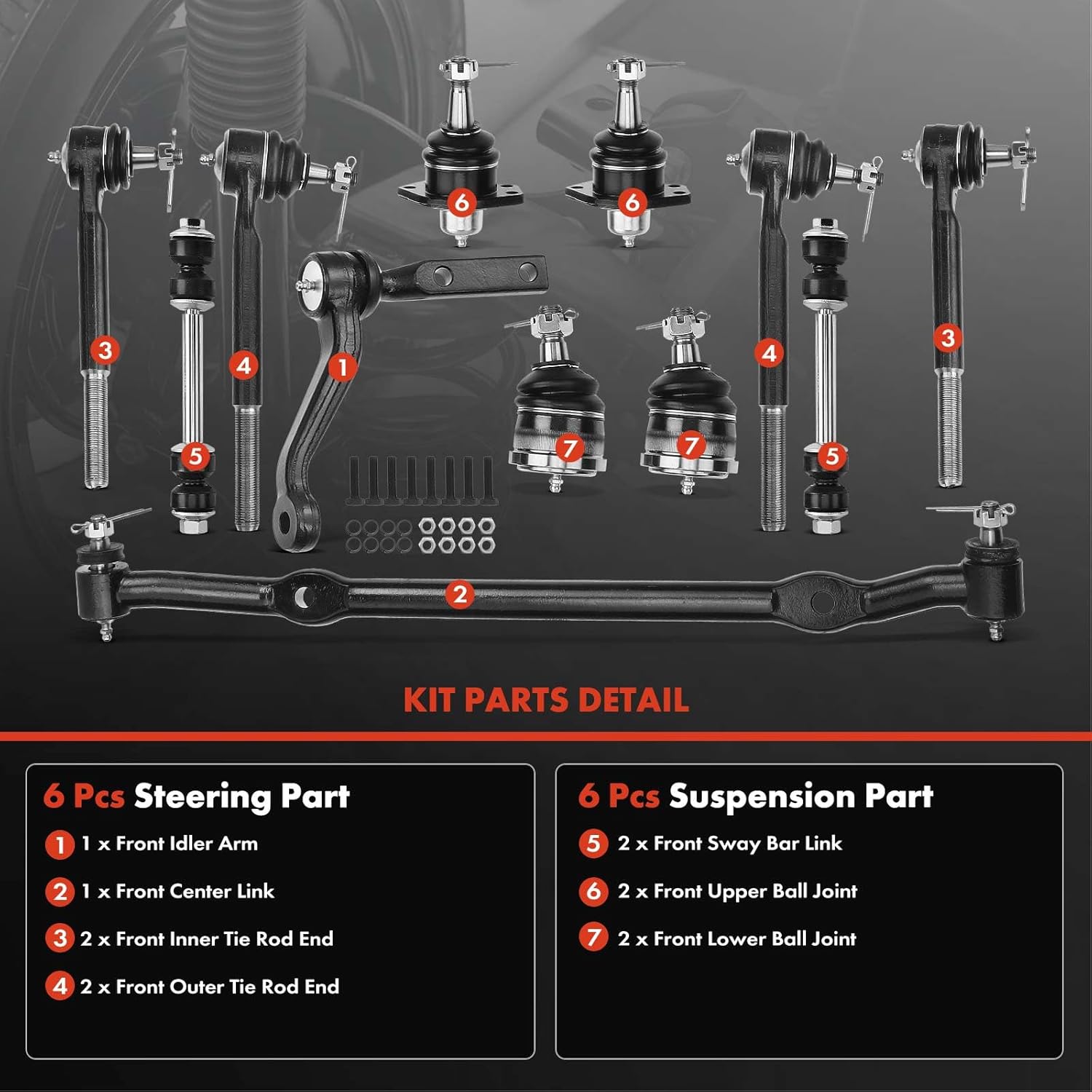 A-Premium Set of 12, Front Sway Bar Link, Upper Lower Ball Joint, Inner Outer Tie Rod End, Idler Arm, Center Link, Compatible with Chevrolet Malibu Monte Carlo Buick Regal Century GMC Caballero