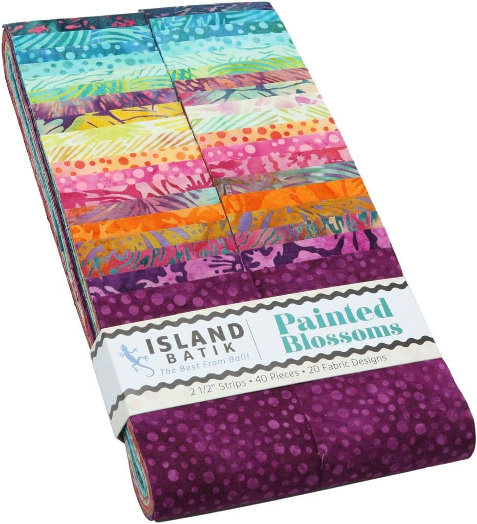 Island Batik Fabrics Painted Blossoms Strips - Jelly Roll 40 Fabric Strips