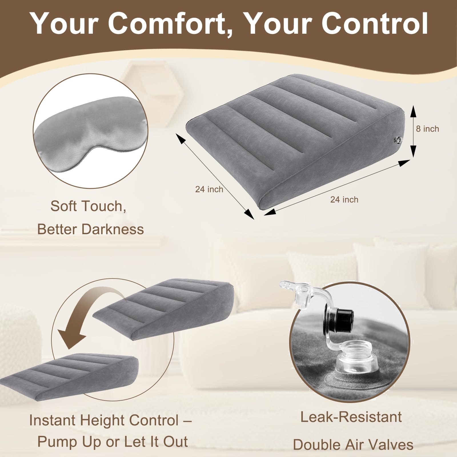 TheClover Cuscino Antireflusso Adulto Cuscino Gonfiabile - Portatile Sollevatore Ergonomico Cuneo,Cuscino Triangolare per Letto e Divano,Divano per Gambe e Schiena,Cuscino Reflusso Gastroesofageo
