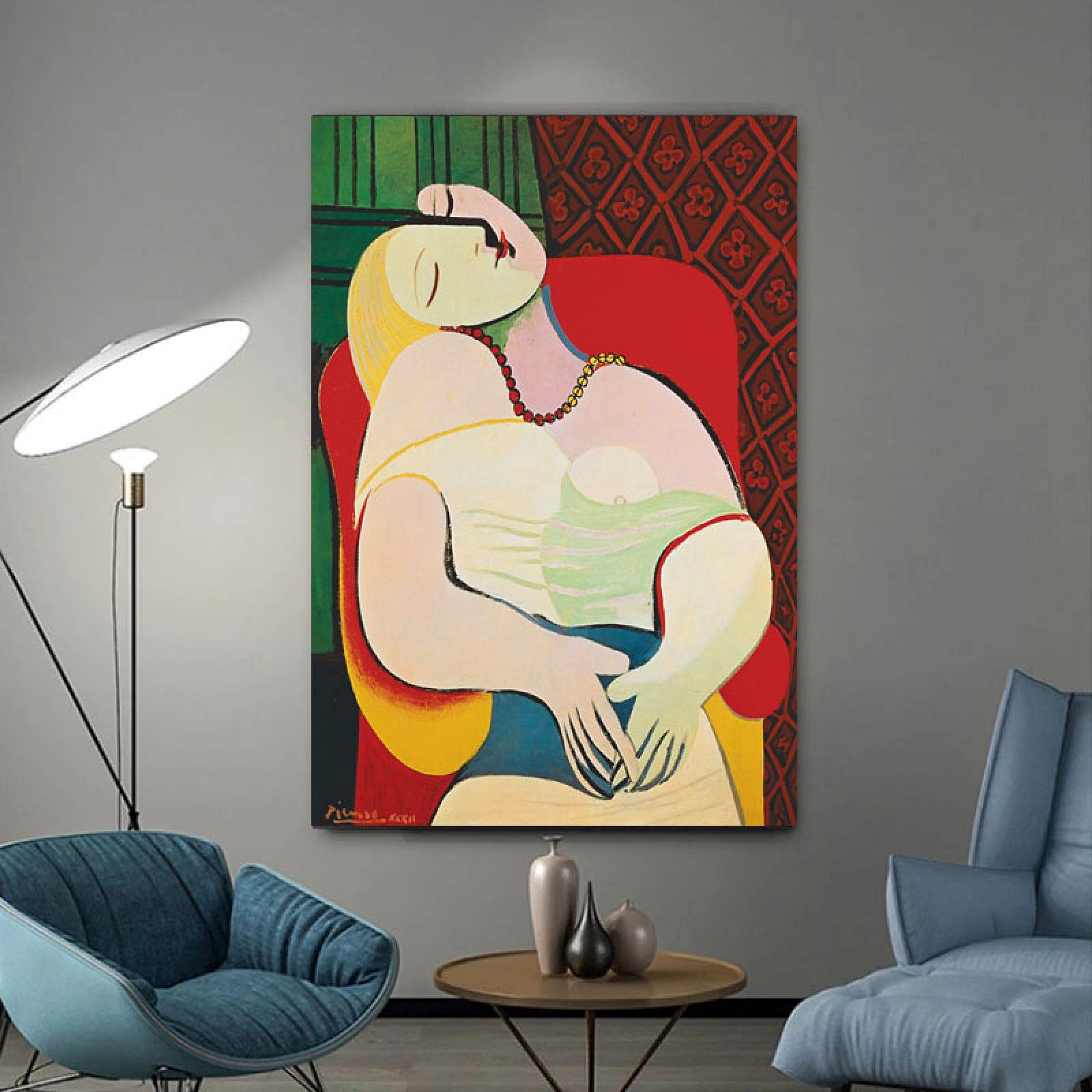 Mujer soñadora de Picasso Mujer sentada reproducciones Arte de la pared de fama mundial Impresión Imágenes abstractas Decoración de la pared del hogar Marco interior de 70x90 cm