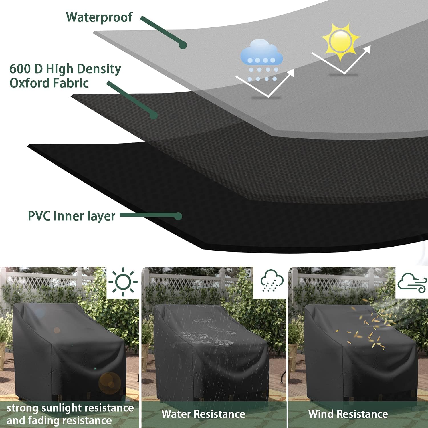 GARDRIT Patio Chair Covers for Outdoor Furniture, 100% Waterproof Patio Furniture Covers, Durable 600D Oxford Polyester Anti-UV Outdoor Chair Covers 35" W x 38" D x 31" H, 2 Pack : Patio, Lawn & Garden