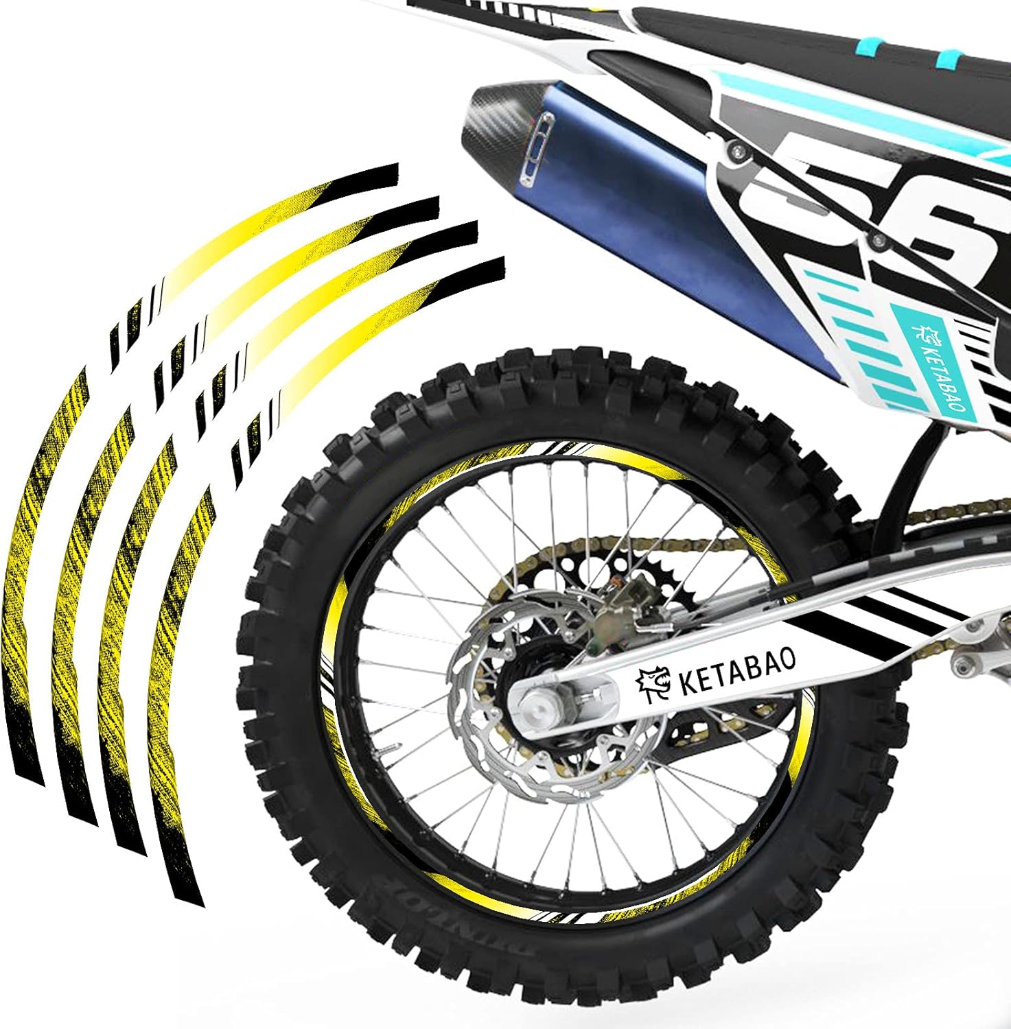 KETABAO Dirt Bike Rim Tape P05 Decal Stickers Stripes 21 19 inch Compatible with YZ 250F 450F YZ125 YZ250 20 (Yellow)