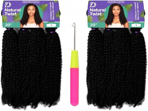 Darling Natural Twist - 20" - Pack of 2 - COLOUR 1, Plus a crochet hook