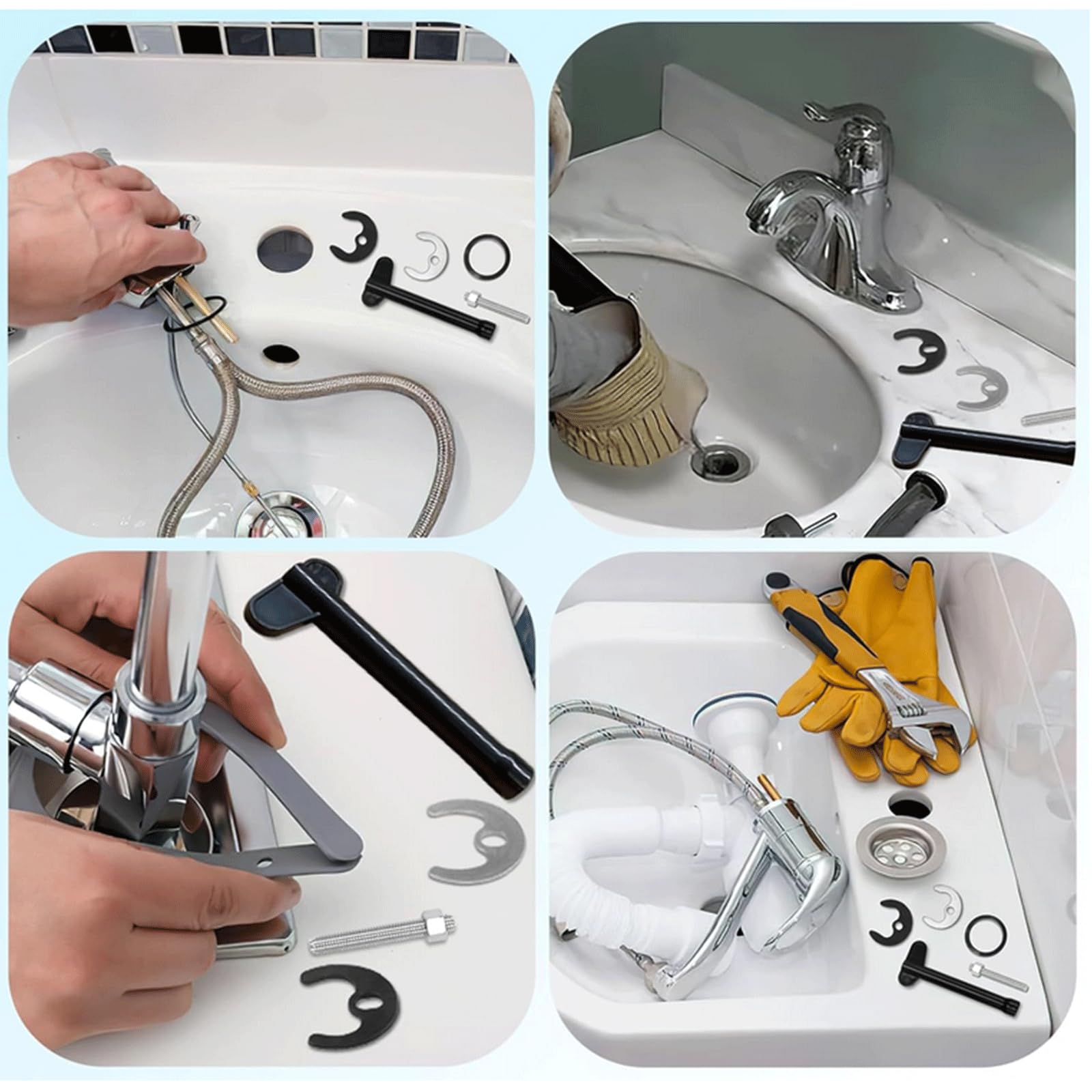 Wmzjnljy 10pcs Faucet Fixing Tool Basin Washer Sink Monobloc Mono Tap Fixing Kit Single Hole Hot and Cold Water Faucet Monobloc Tap Kit for Basin & Sink Tap Clamp Bracket Replacement(Z115-2) - Image 3