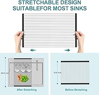 Vista 6 de BBXTYLY Extra Large Expandable Roll Up Dish Drying Rack,Over The Sink Drying Rack Sink Cover Kitchen Sink Accessories Kitchen Rolling up Stainless
