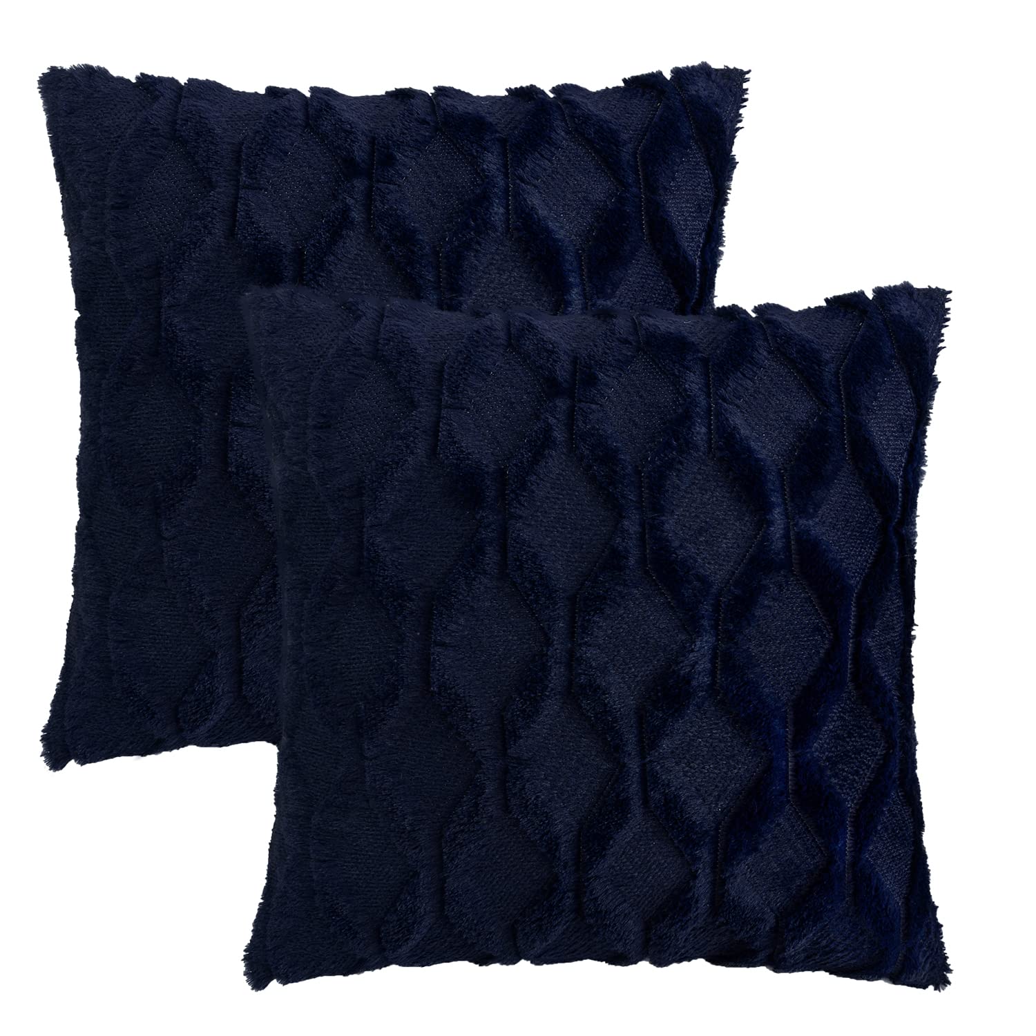 Navy Blue Decorative Throw Pillow Covers Square Soft Plush Wool Faux Fur Farmhouse Accent Shell for livingroom Couch Sofa Chair Cushion Case Pillow, 16 x 16 inch Set of 2
