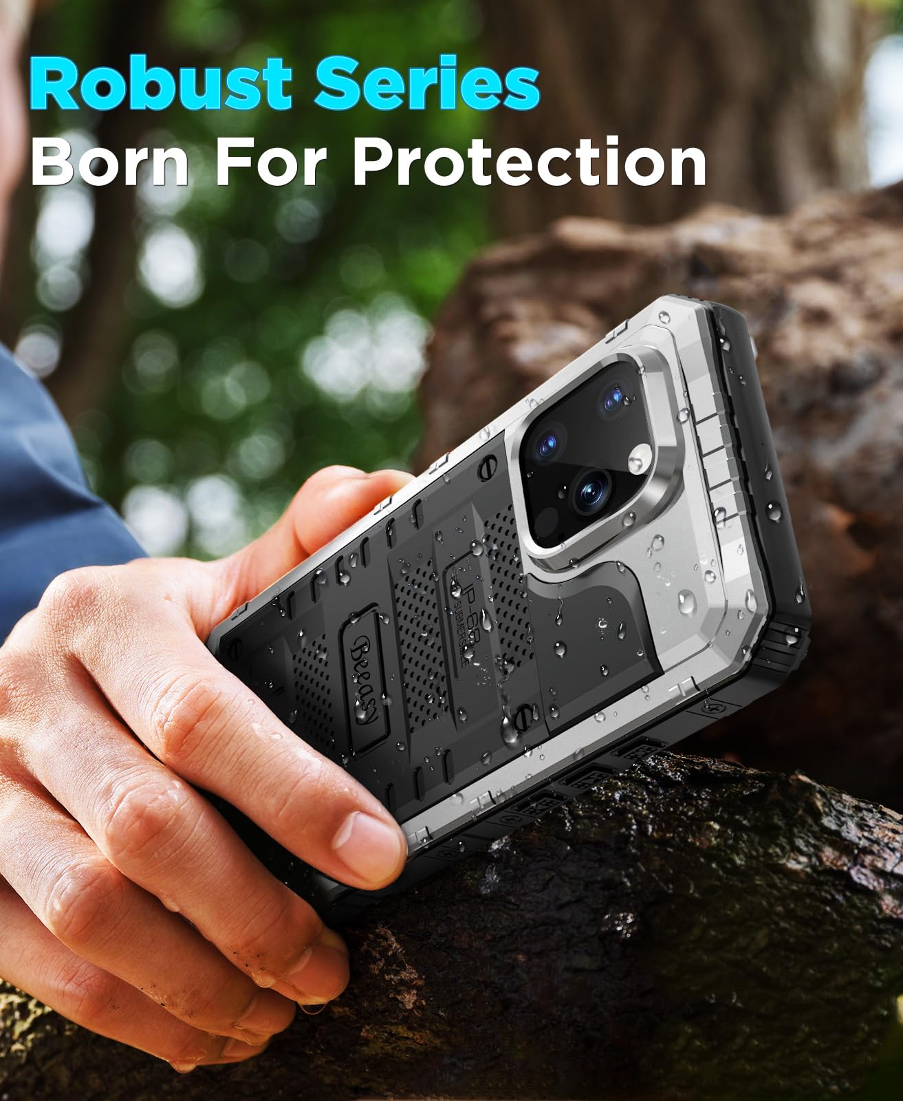 Beeasy Cover per iPhone 15 Pro Max IP68 Impermeabile Custodia Militare Antiurto Resistente 360° Metallo Armor Protezione Schermo Integrata Rugged Robusta Indistruttibile Subacquea Antipolvere Argento