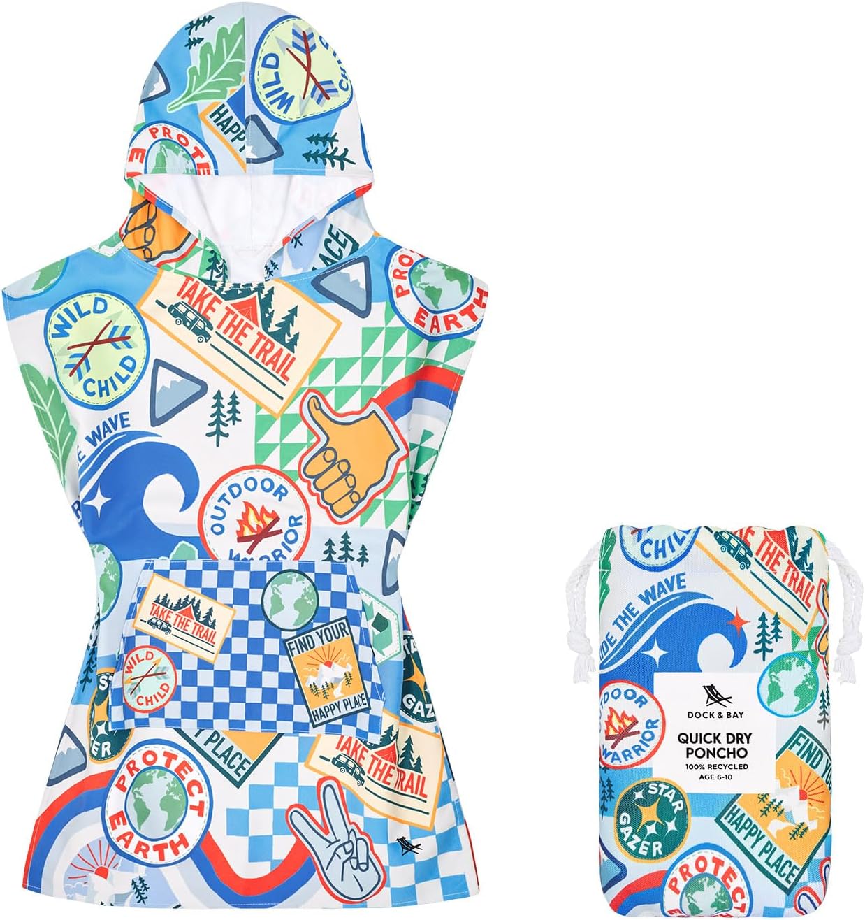 Dock & Bay Poncho with Hood - for Kids - Super Absorbent, Quick Dry - Includes Bag - Tide Skater, Small (Age 4-7)