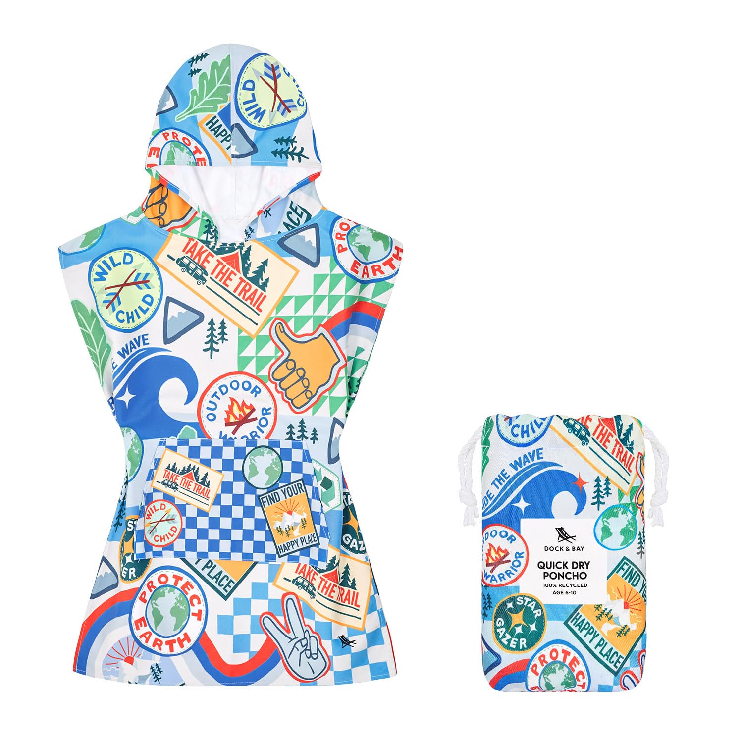 Dock & Bay Poncho with Hood - for Kids - Super Absorbent, Quick Dry - Includes Bag - Kids - Into the Wild, Medium (Age 6 to 10)