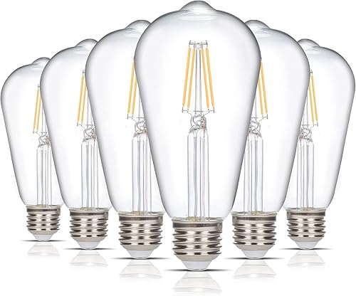 6Pack Simba iluminación LED clásicoFilamento ST21(ST64regulable Edison decorativos), jaula de ardilla Antiguo 120V, Medium E26Base, UL Certified,